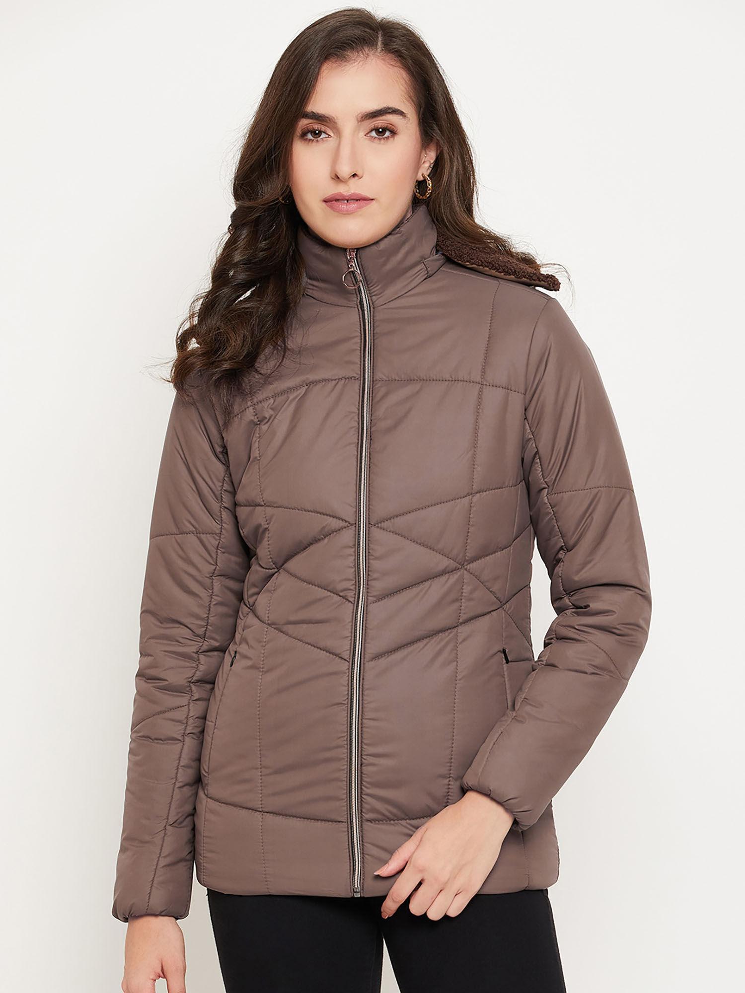 womens coffee brown solid jacket