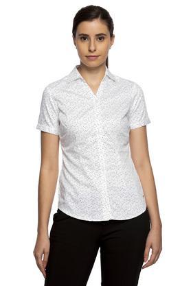 womens collared polka dots shirt - white