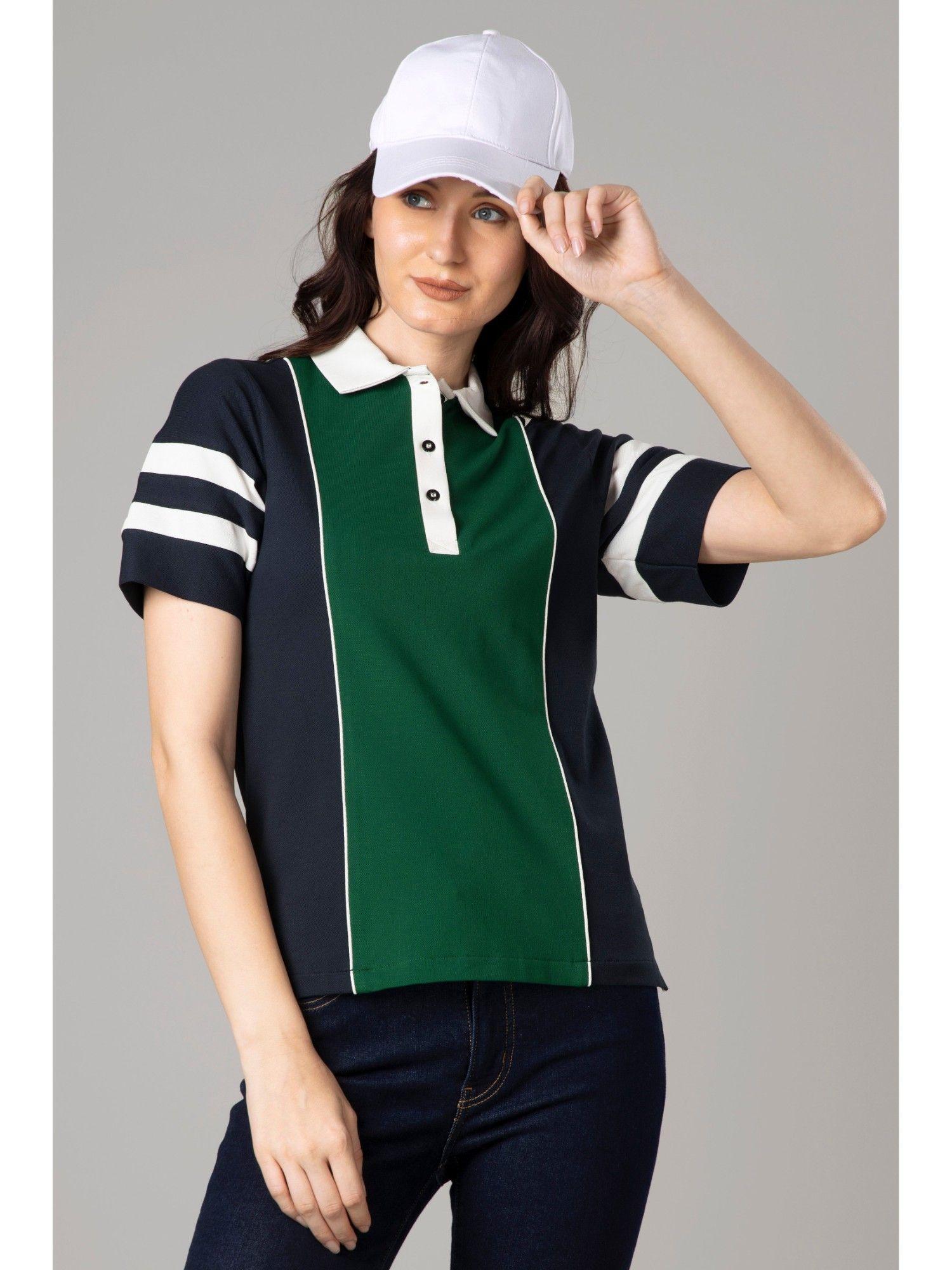 womens colorblock collar polo t-shirt - green