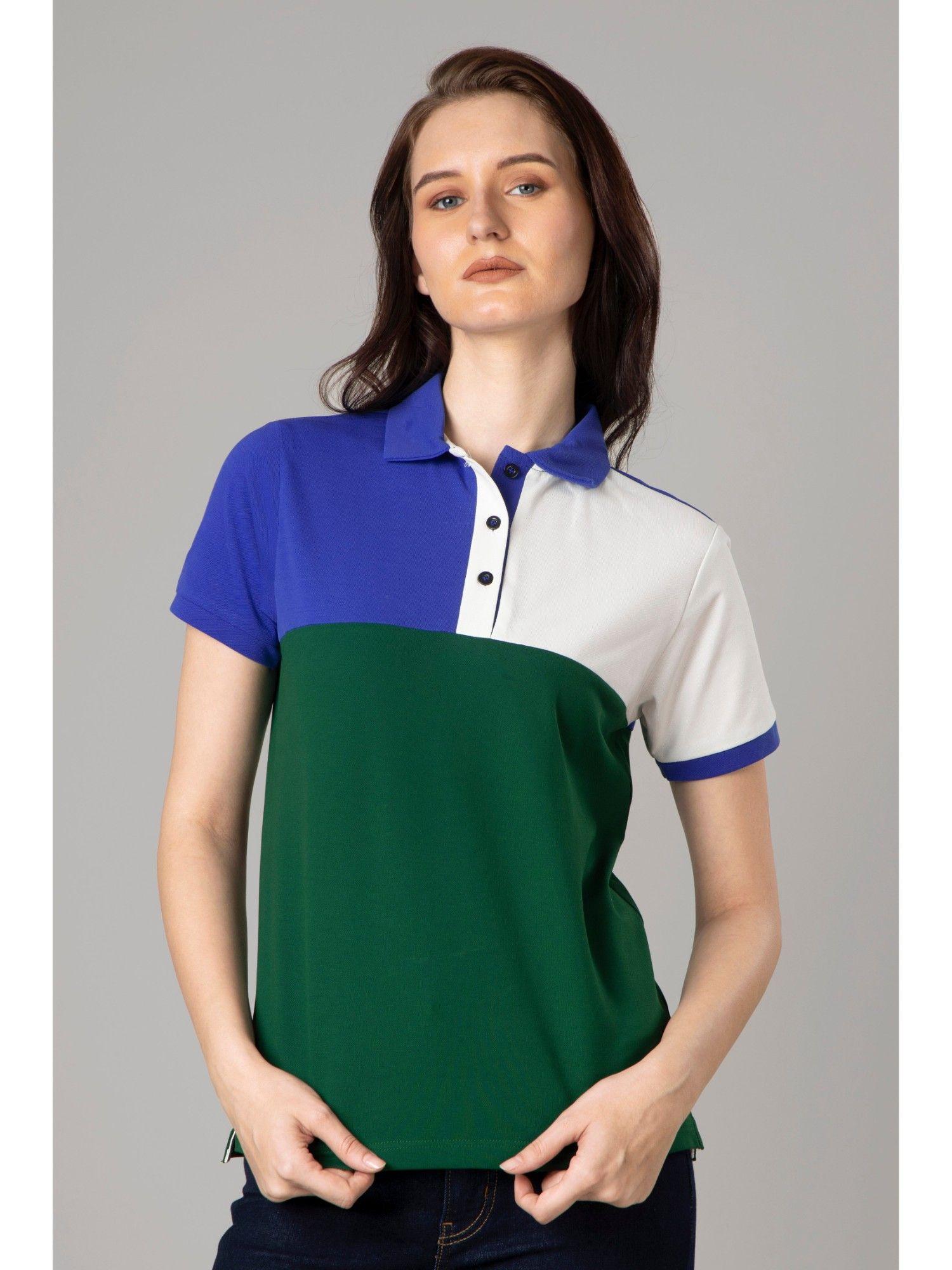 womens colorblock collar polo t-shirt - multi-color