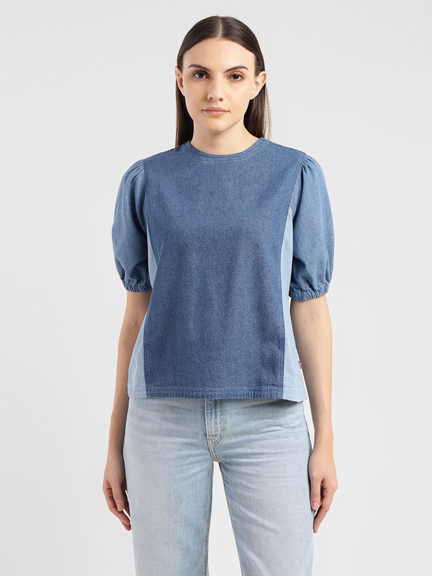 womens colorblock navy blue round neck top