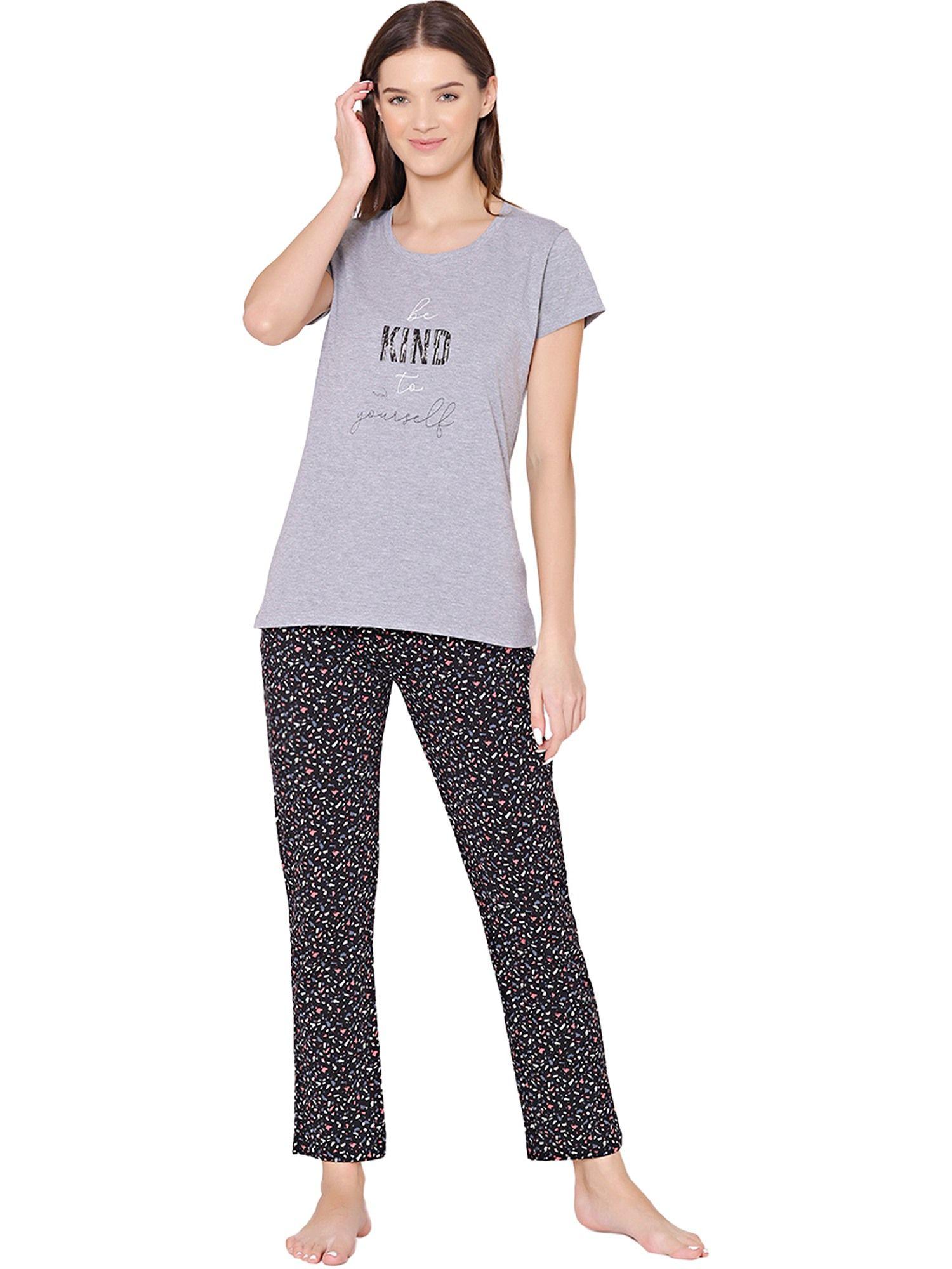 womens combed cotton t-shirt & pyjama bsls11038 grey (set of 2)