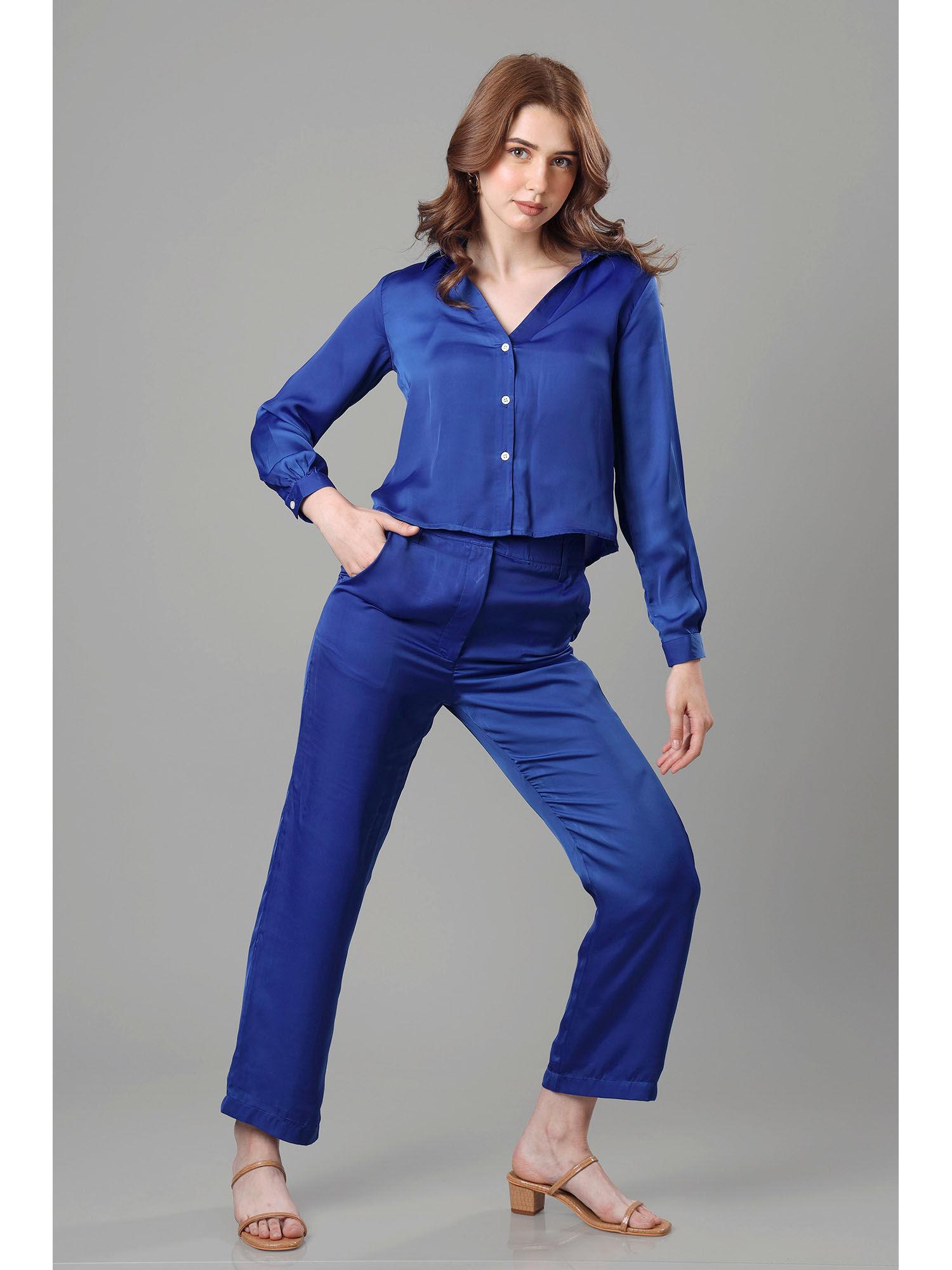 womens cool blue cropped shirt co-ord (set of 2)