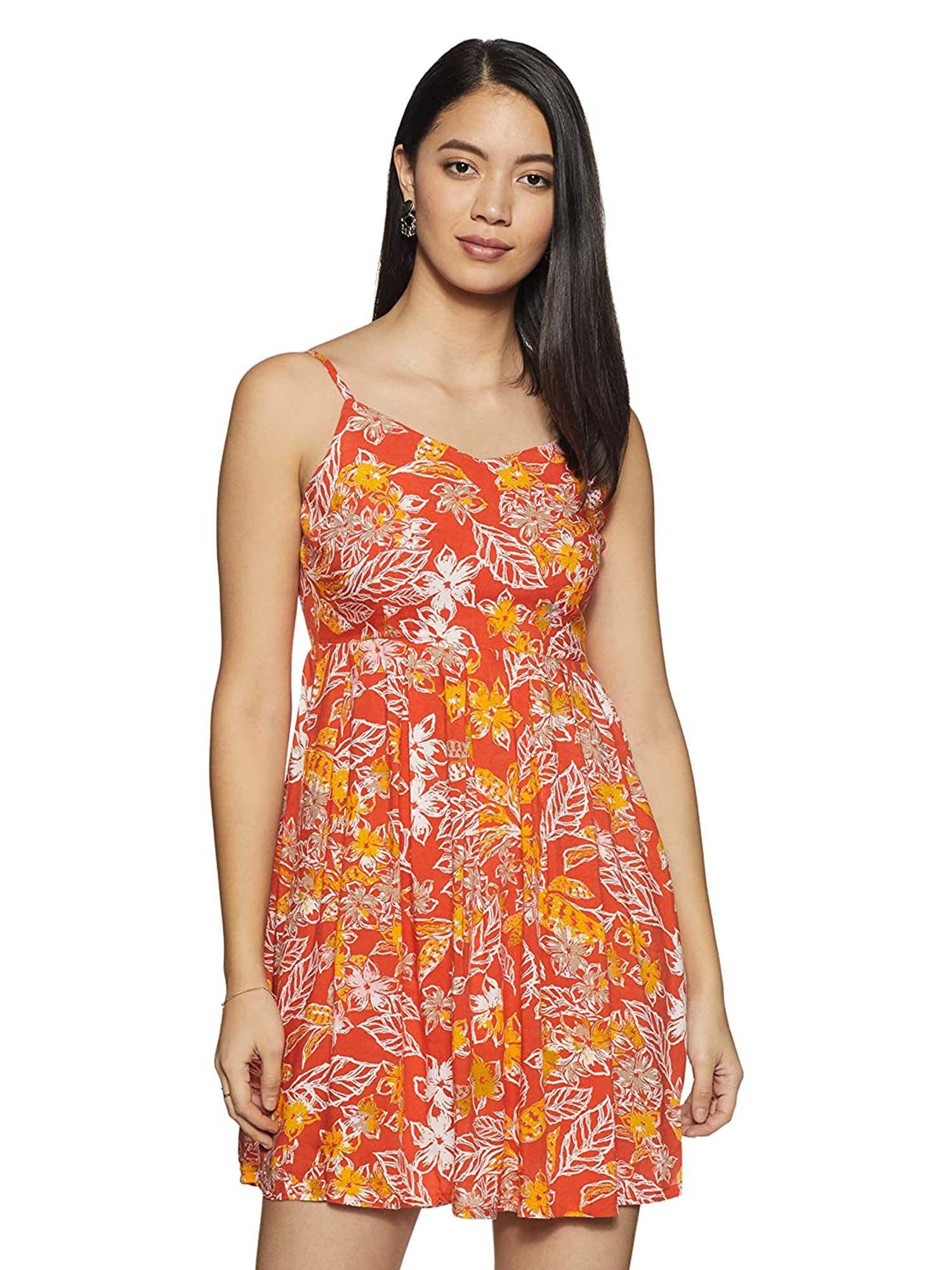 womens coral floral printed mini dress