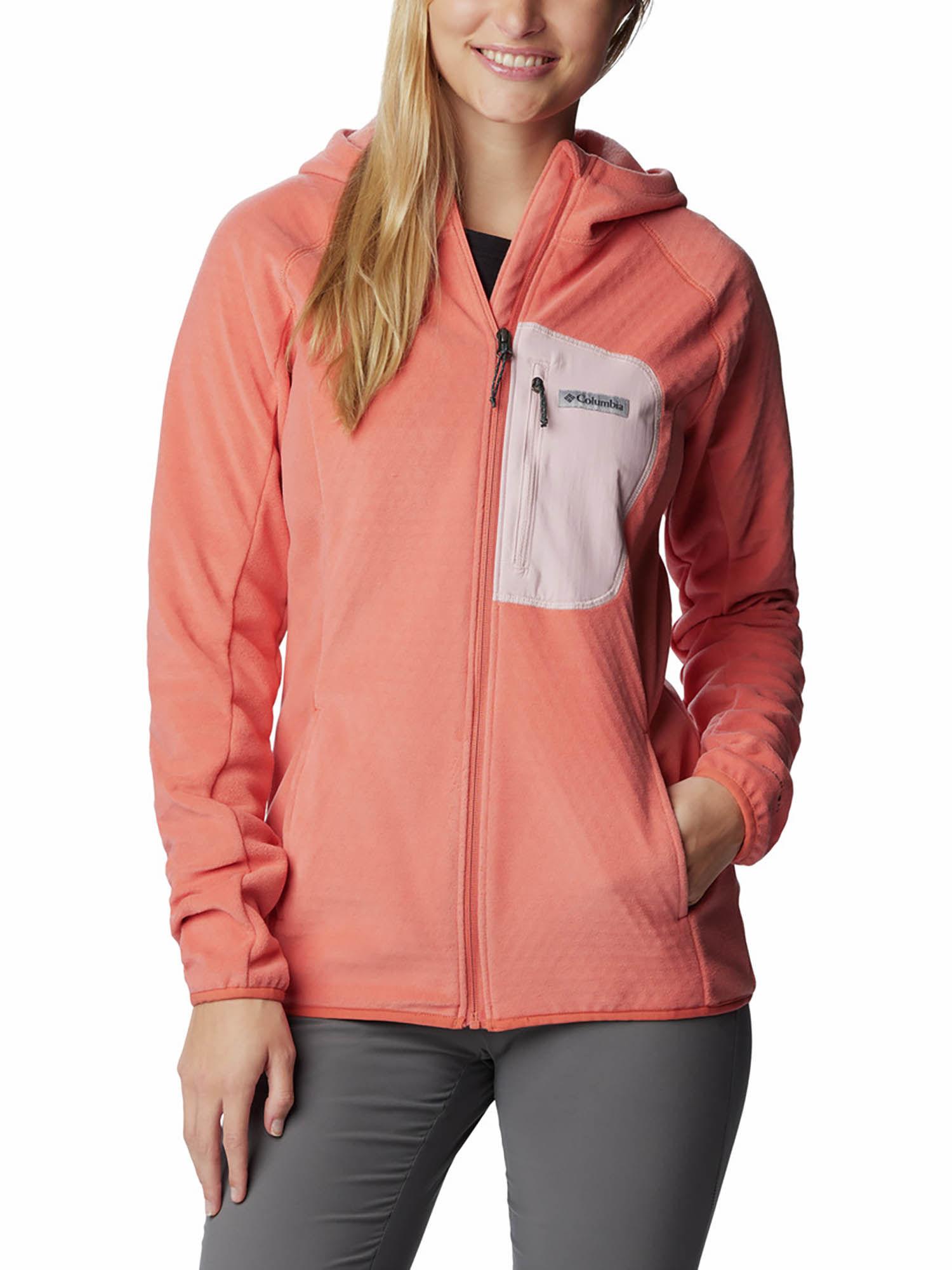 womens coral outdoor tracks hooded full sleeve trekking hiking fleece jacket