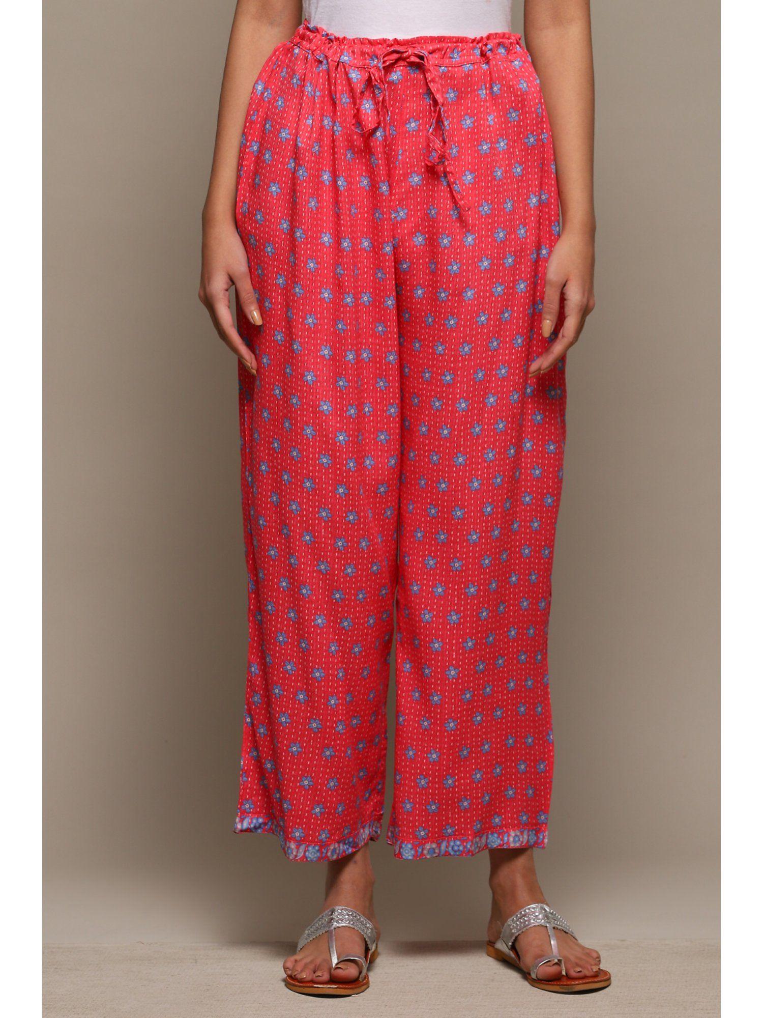 womens coral printed rayon palazzos