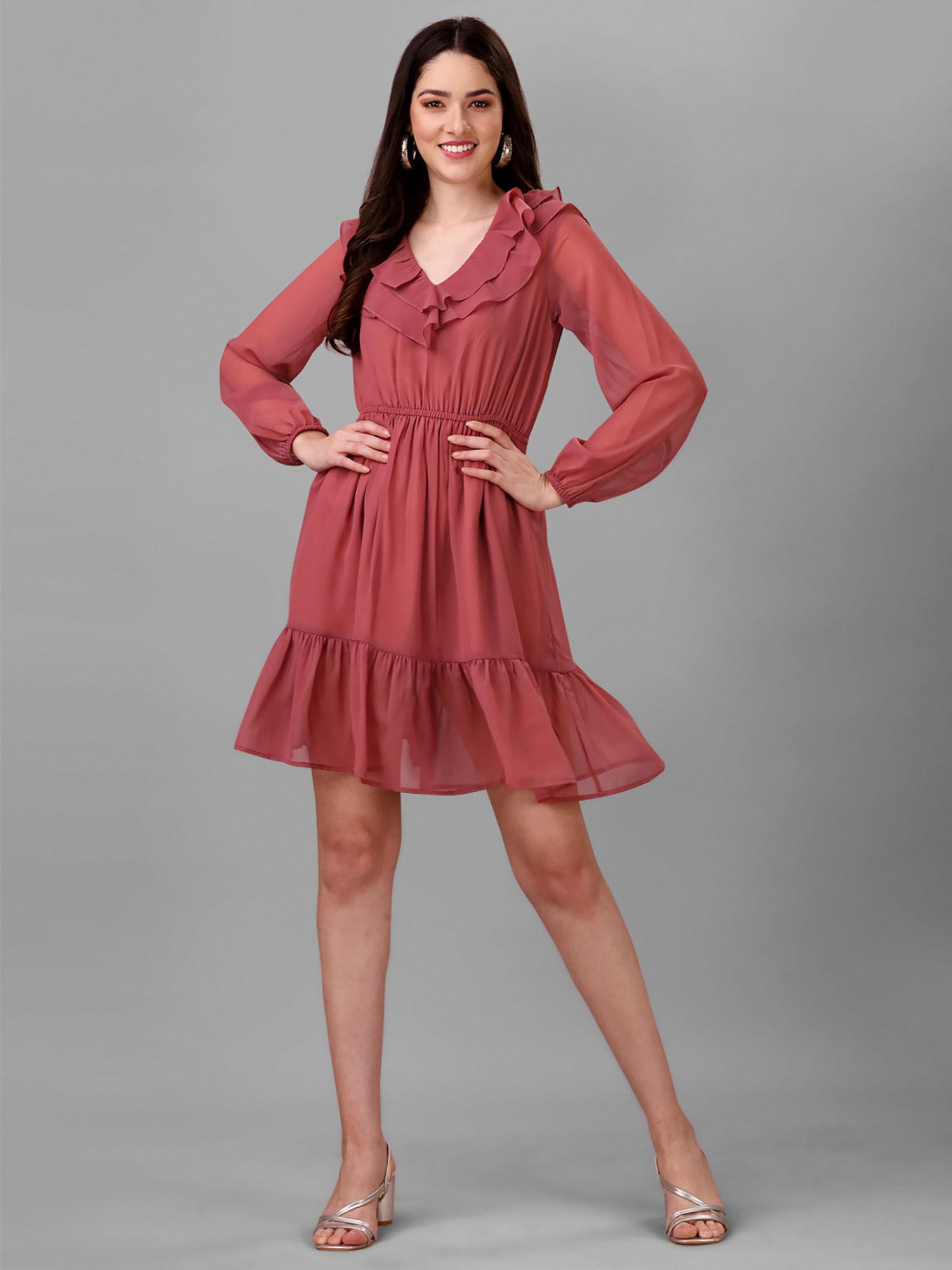 womens coral red v-neck fit & flare knee length western dress