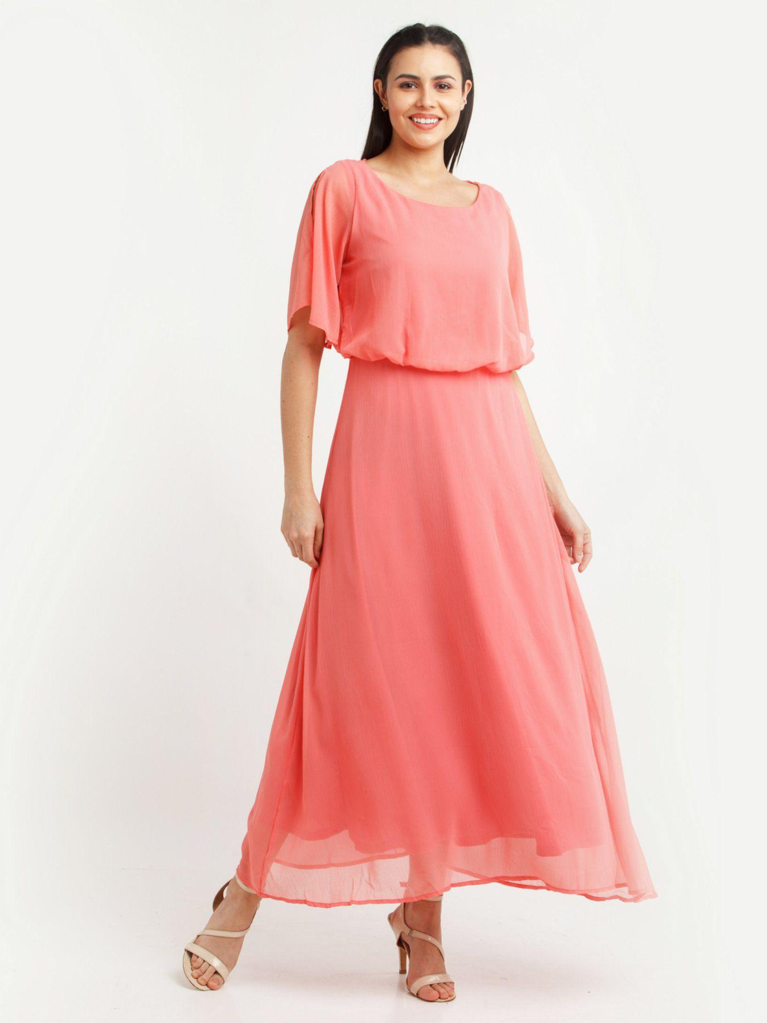 womens coral solid maxi dress
