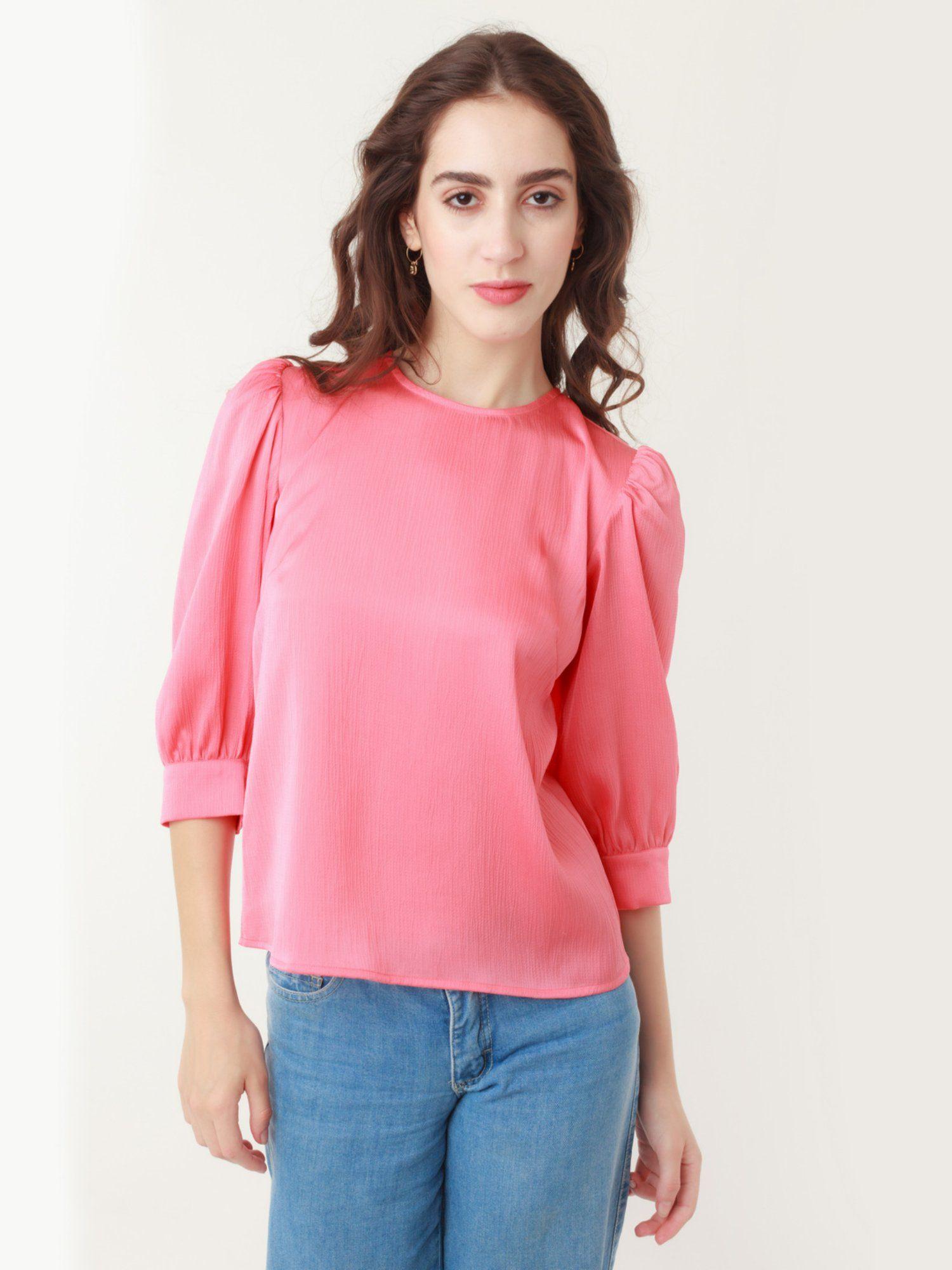 womens coral solid top