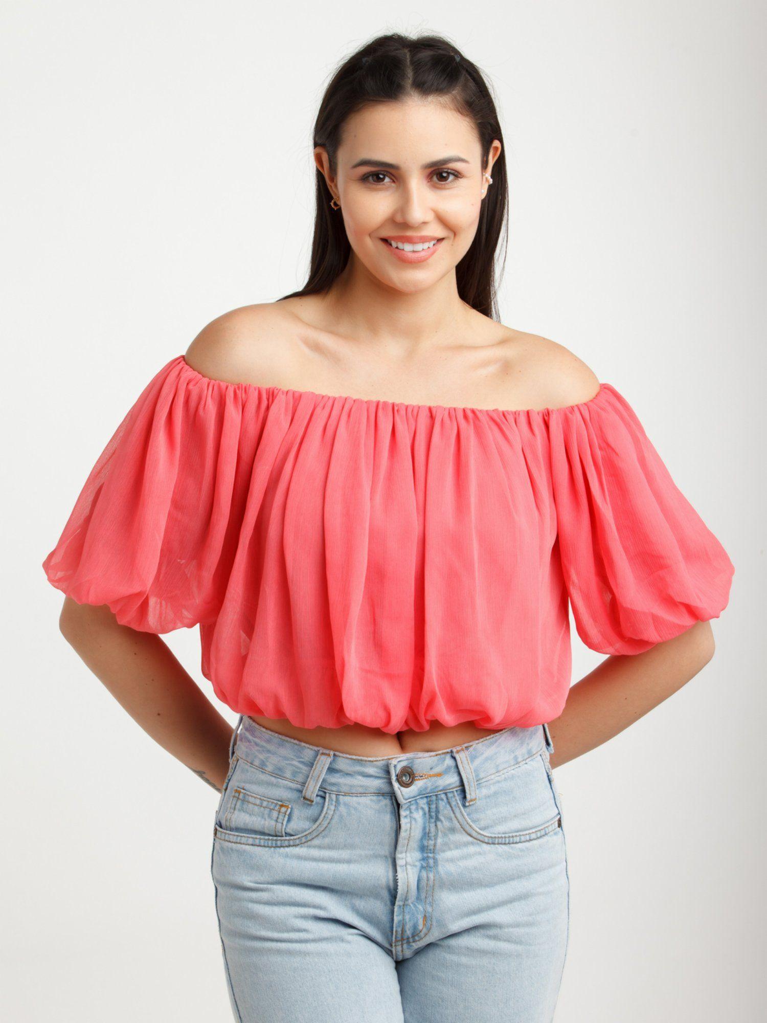 womens coral solid top