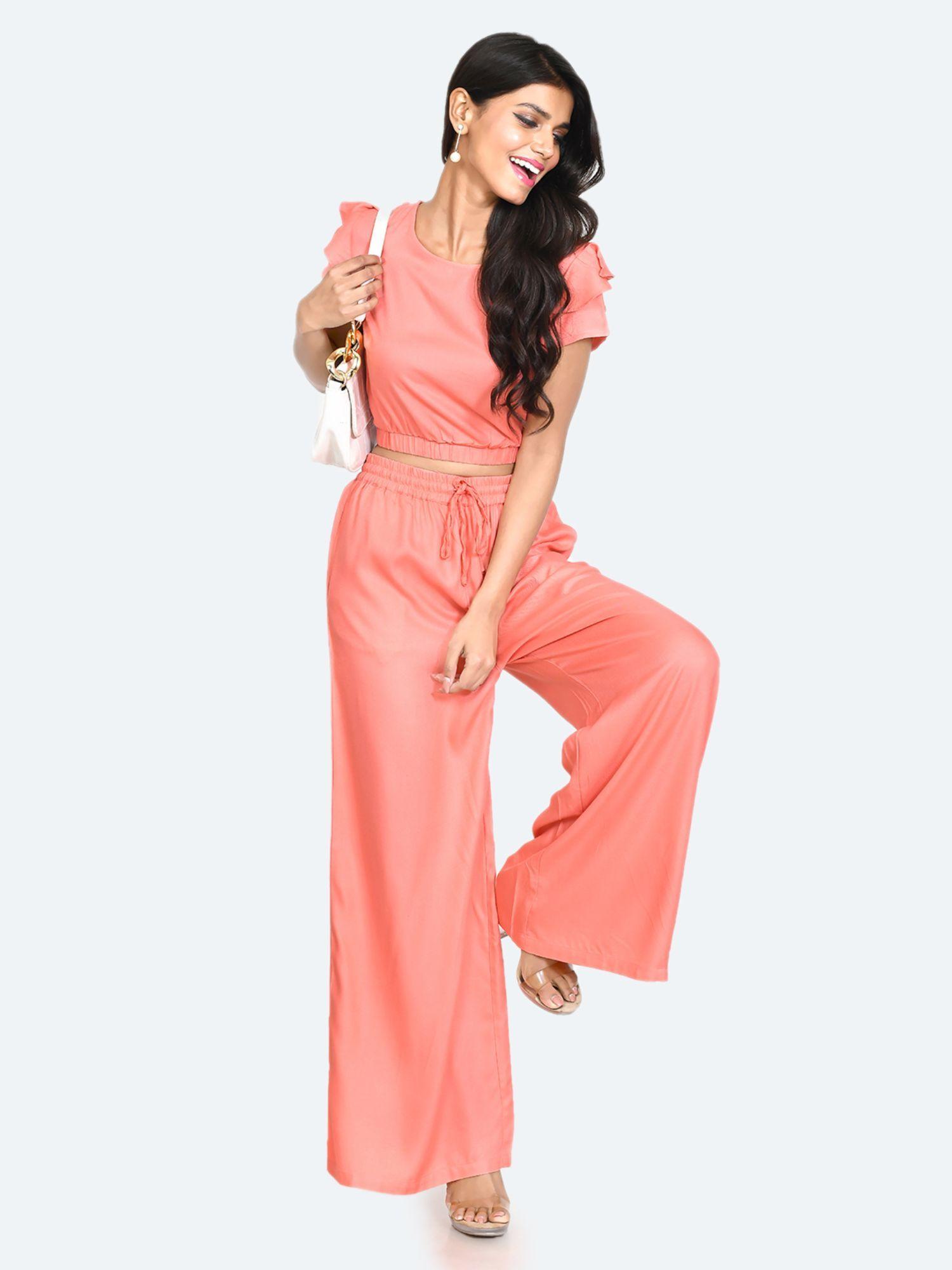 womens coral solid trouser