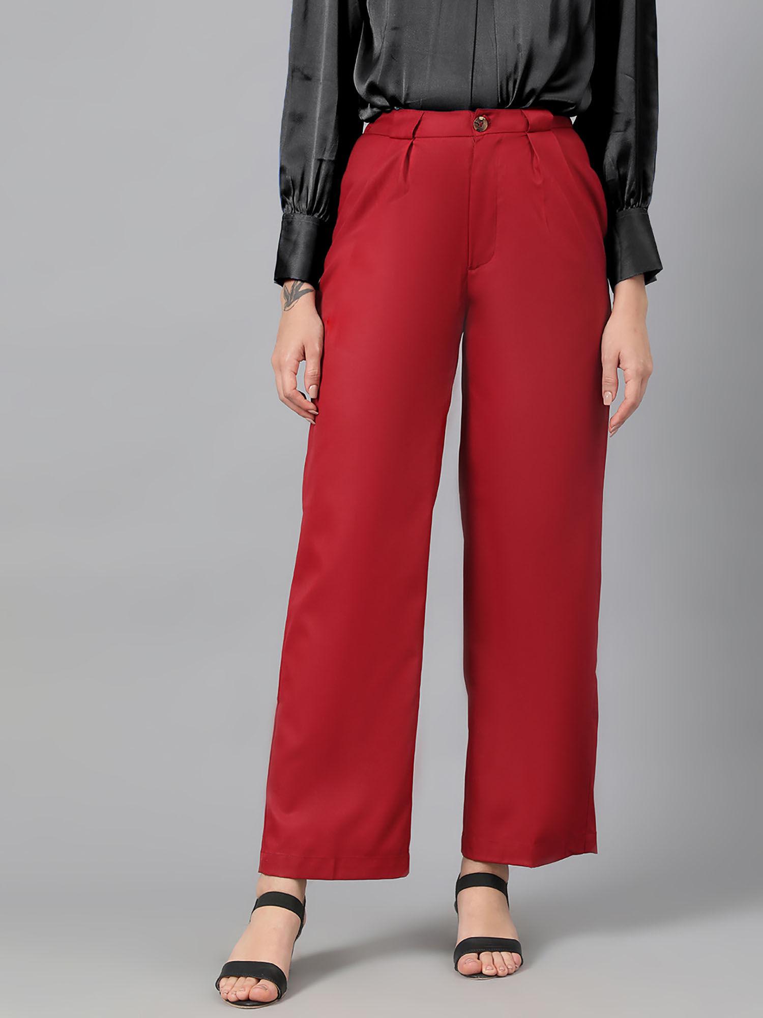 womens cotton blend regular length solid trousers