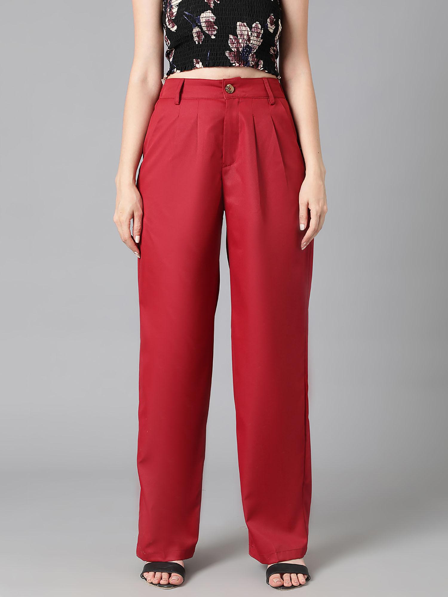 womens cotton blend straight fit trousers