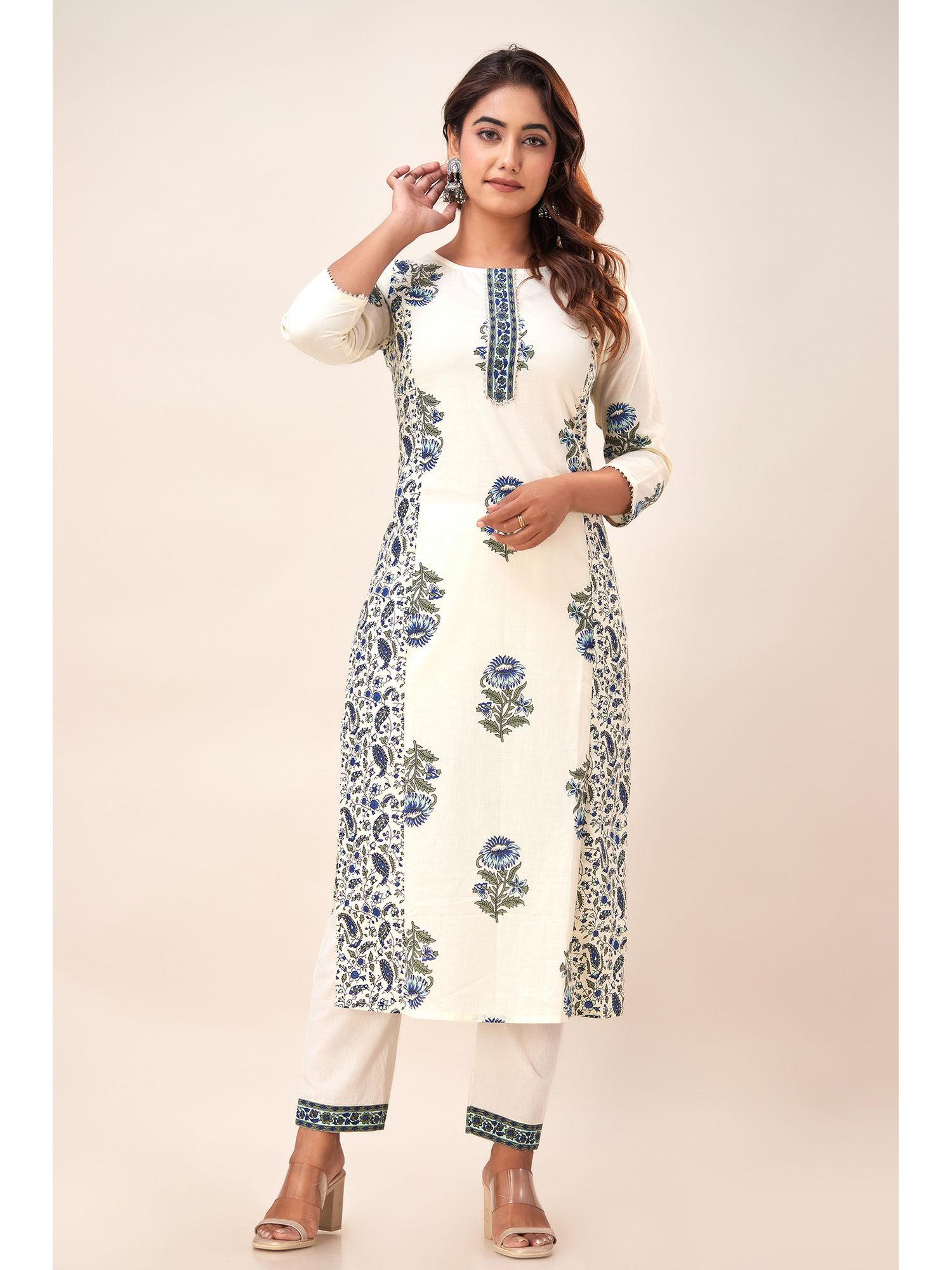 womens cotton floral print straight kurta