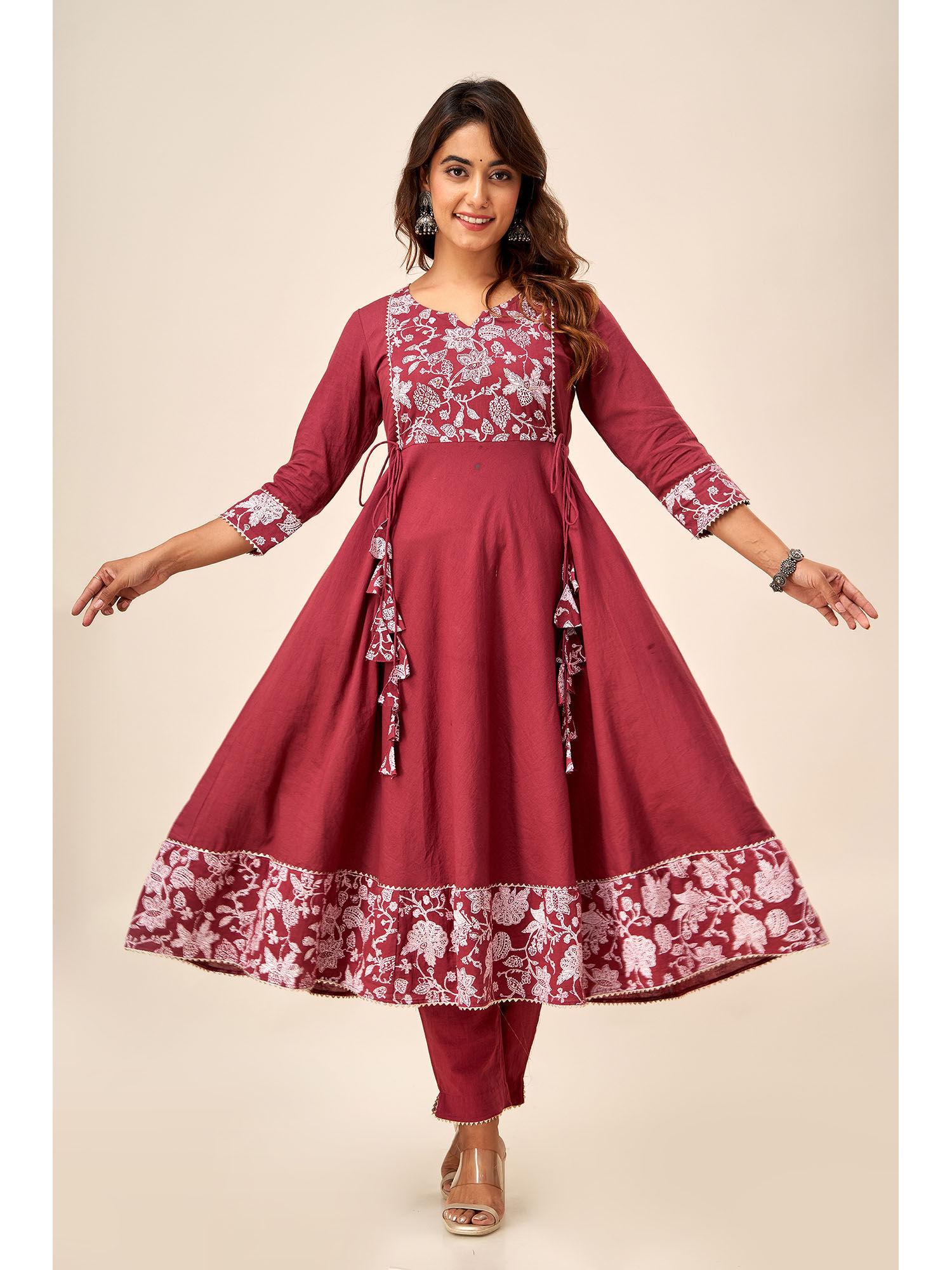 womens cotton floral printed anarkali kurta