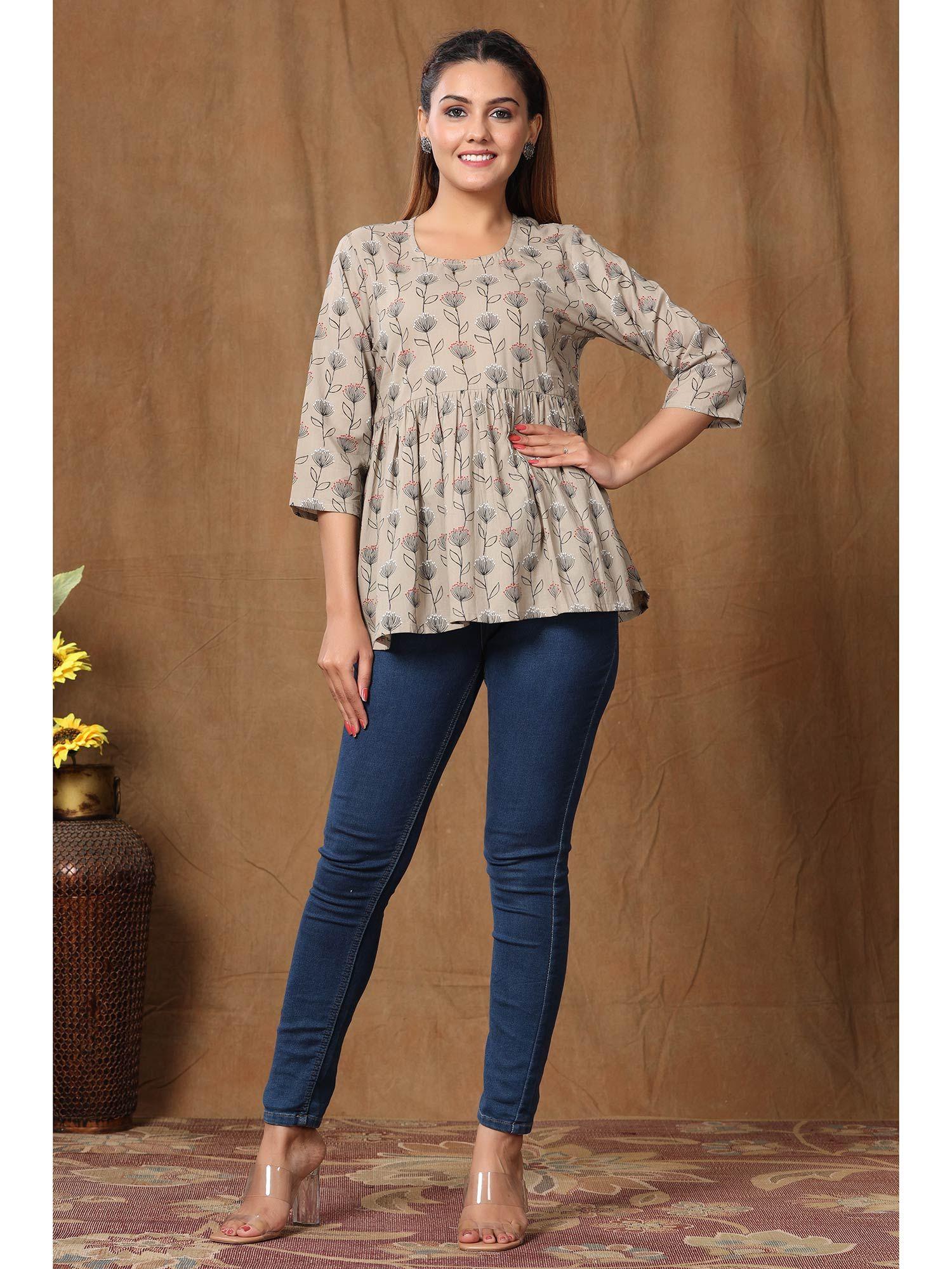 womens cotton floral printed peplum top