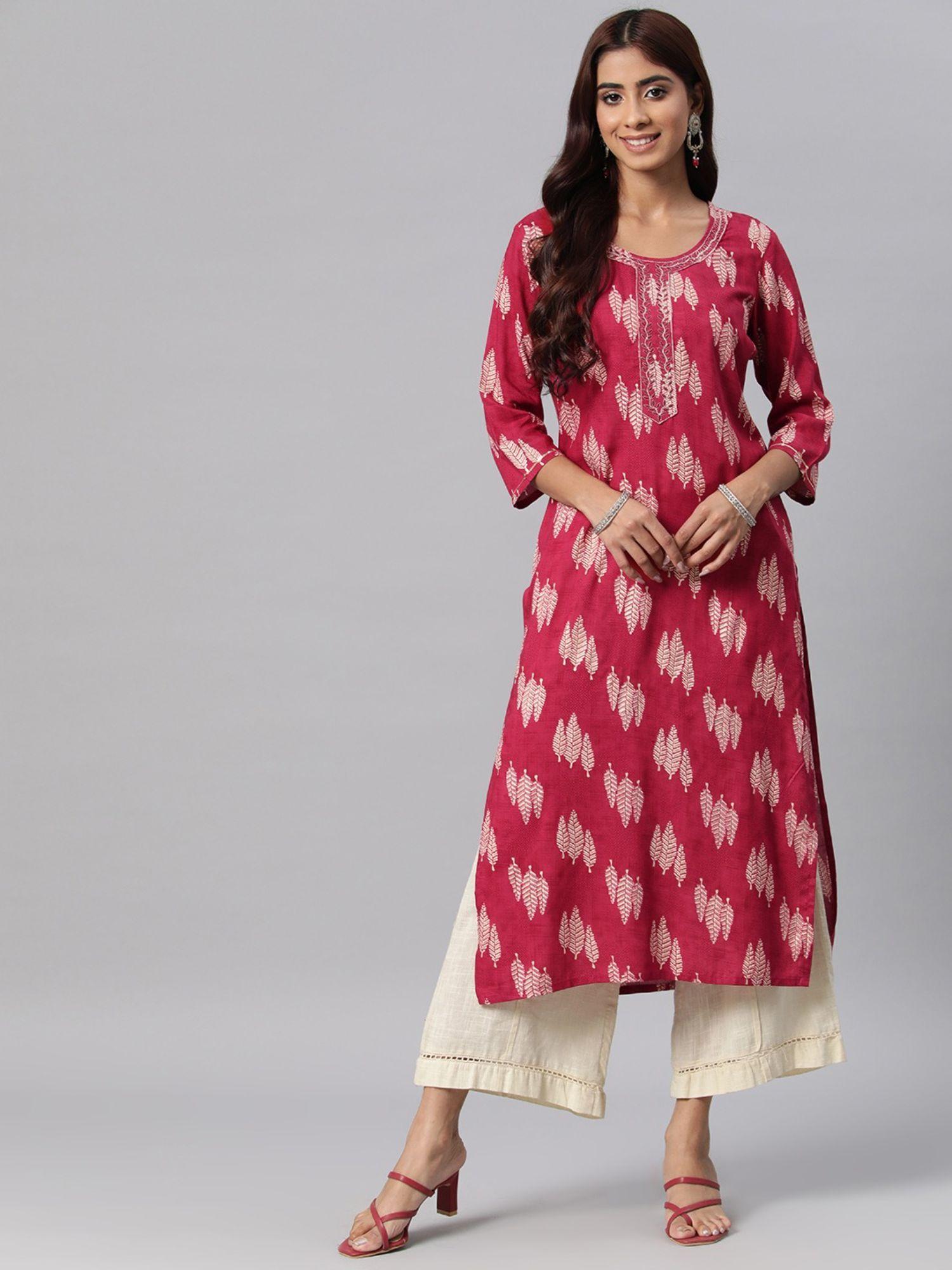 womens cotton foil print straight kurta