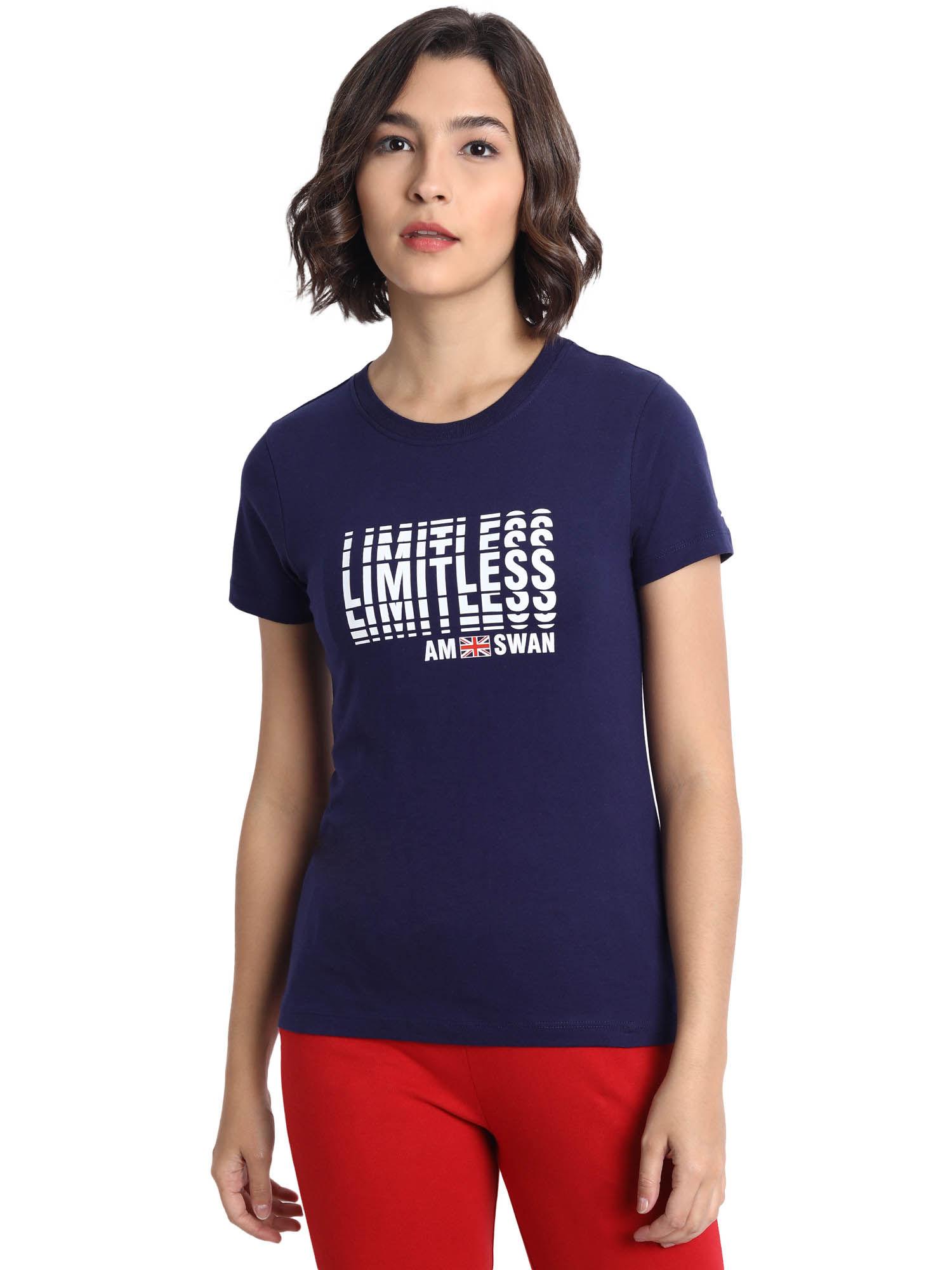 womens cotton graphic half sleeve t-shirts navy blue