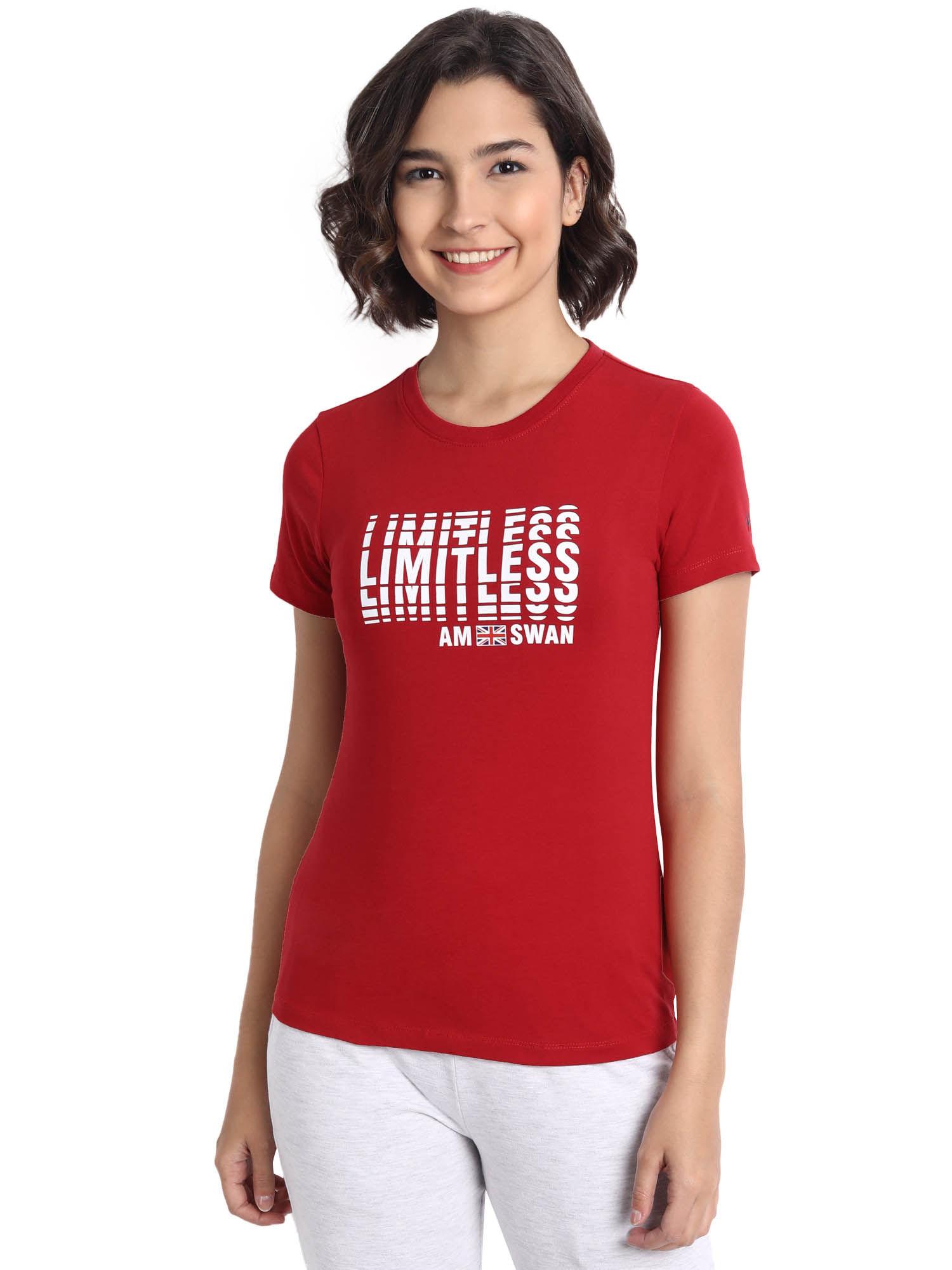 womens cotton graphic half sleeve t-shirts red