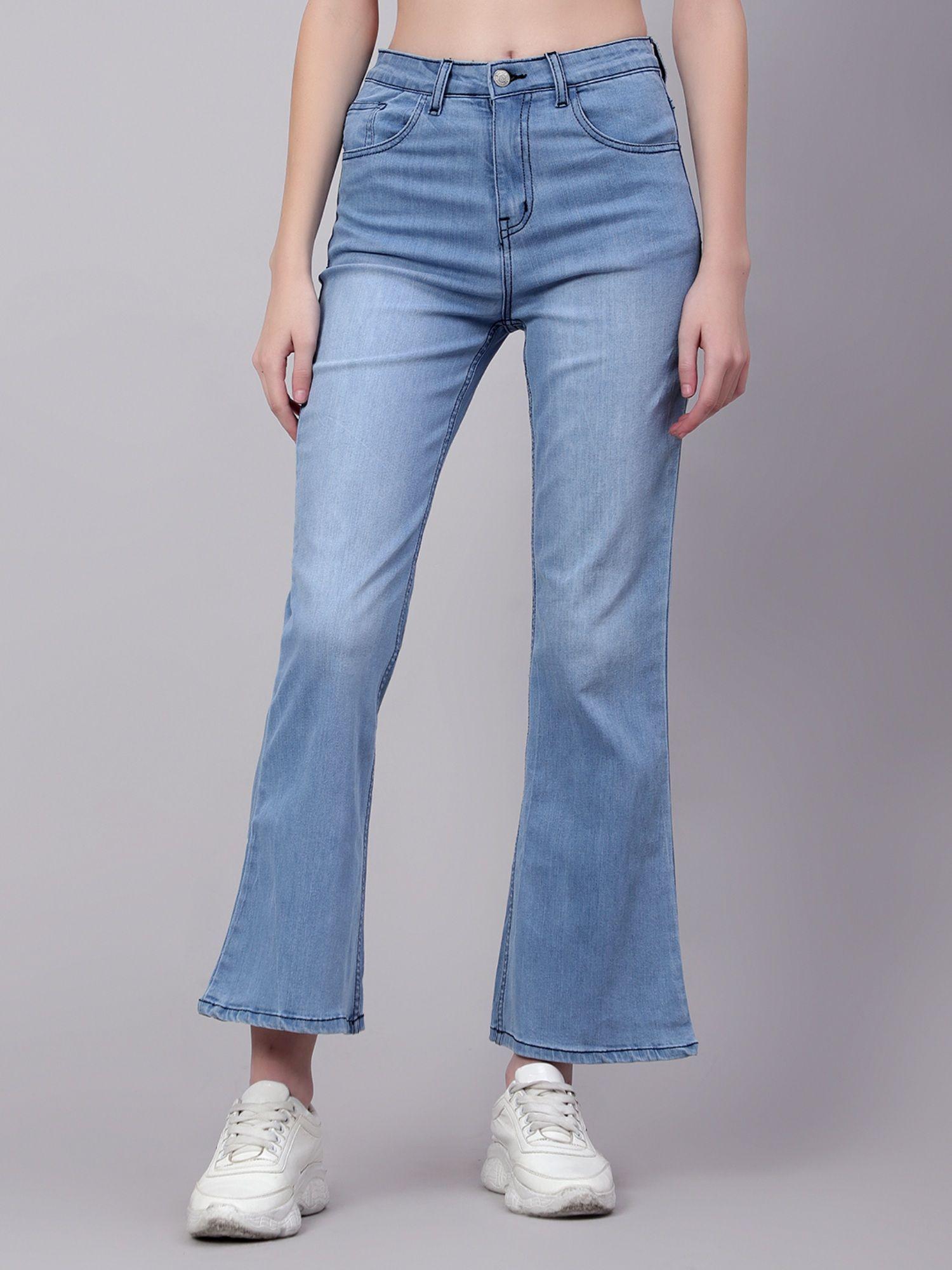 womens cotton lycra blend bootleg fit high rise jeans