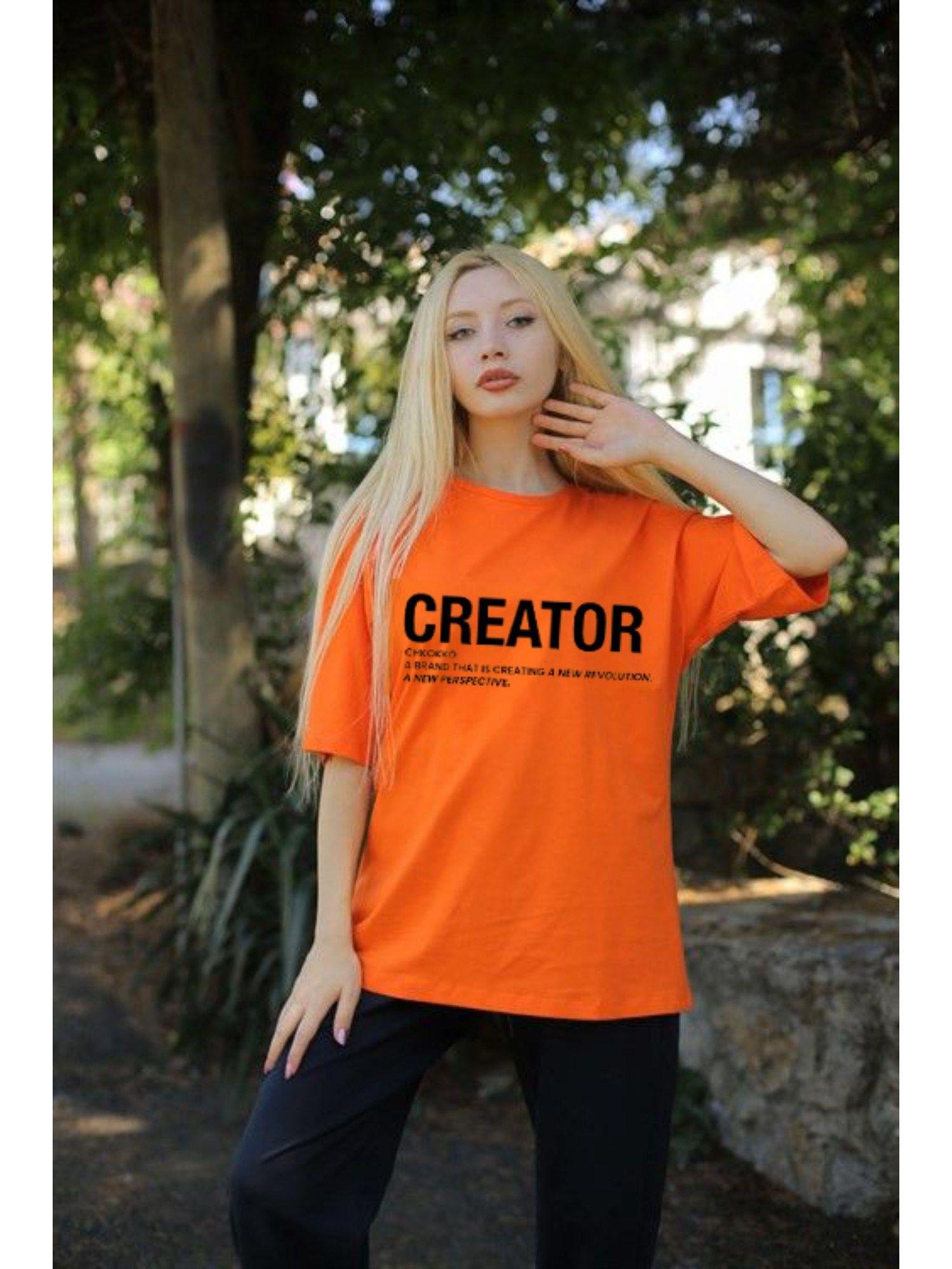 womens cotton orange regular fit half sleeves t-shirt