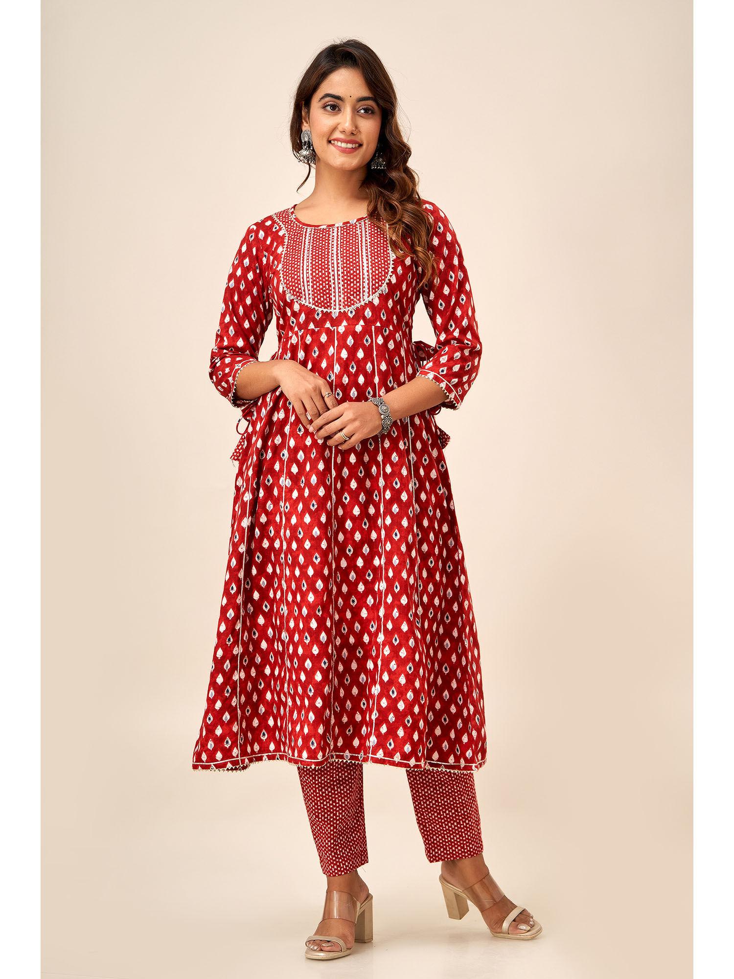 womens cotton printed anarkali kurta