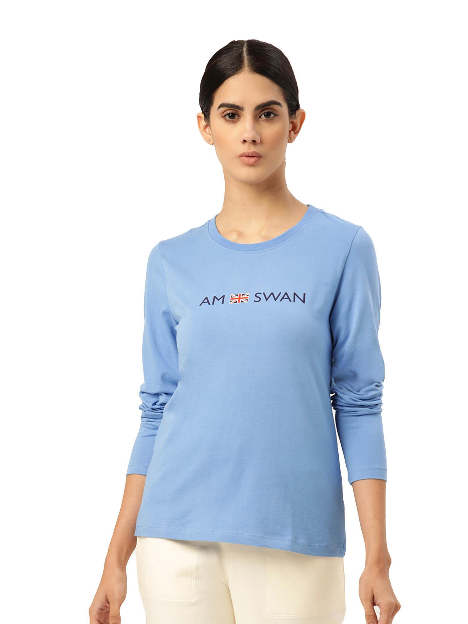 womens cotton printed full sleeve t-shirts blue