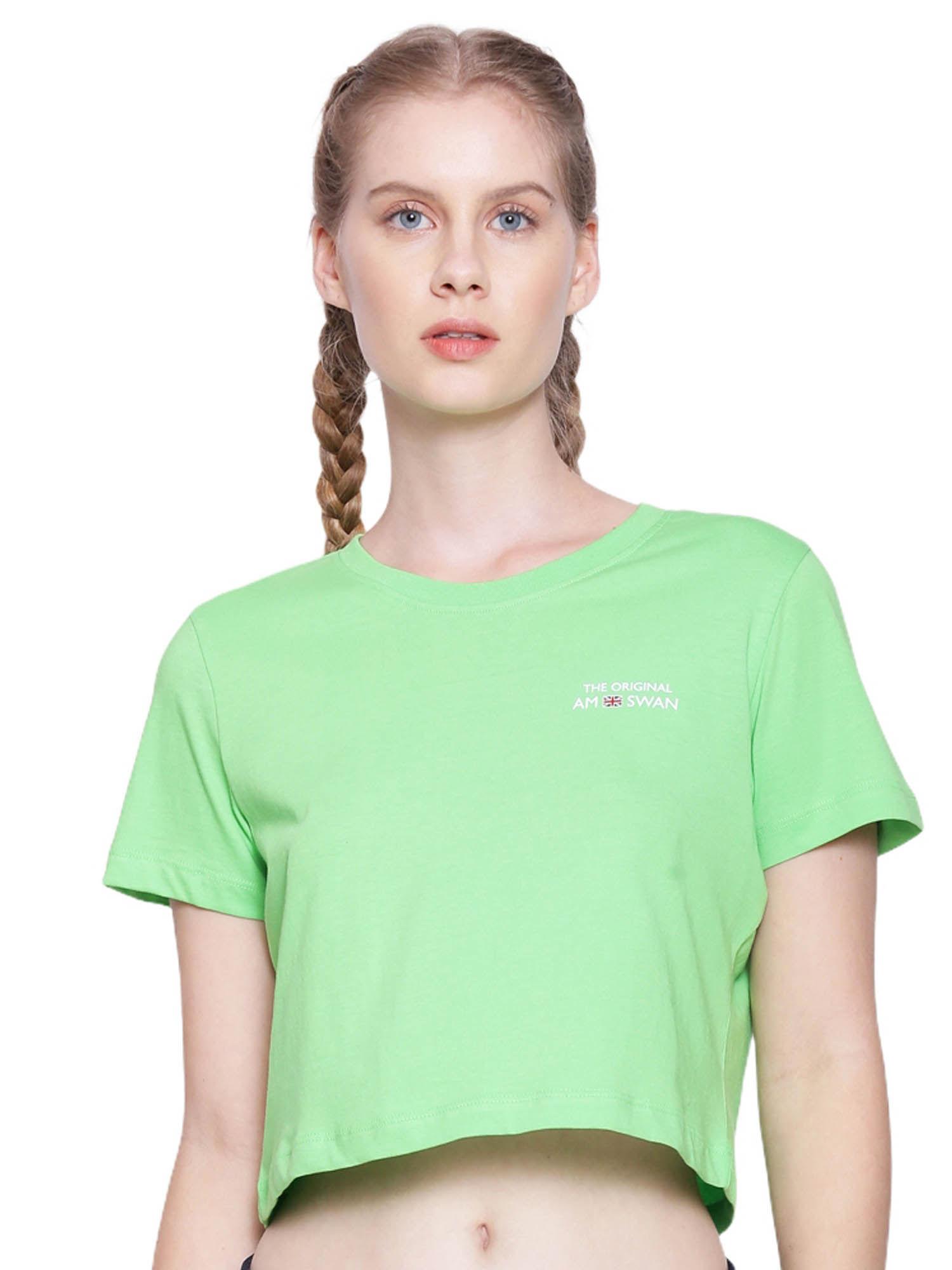 womens cotton printed half sleeve crop t-shirts green