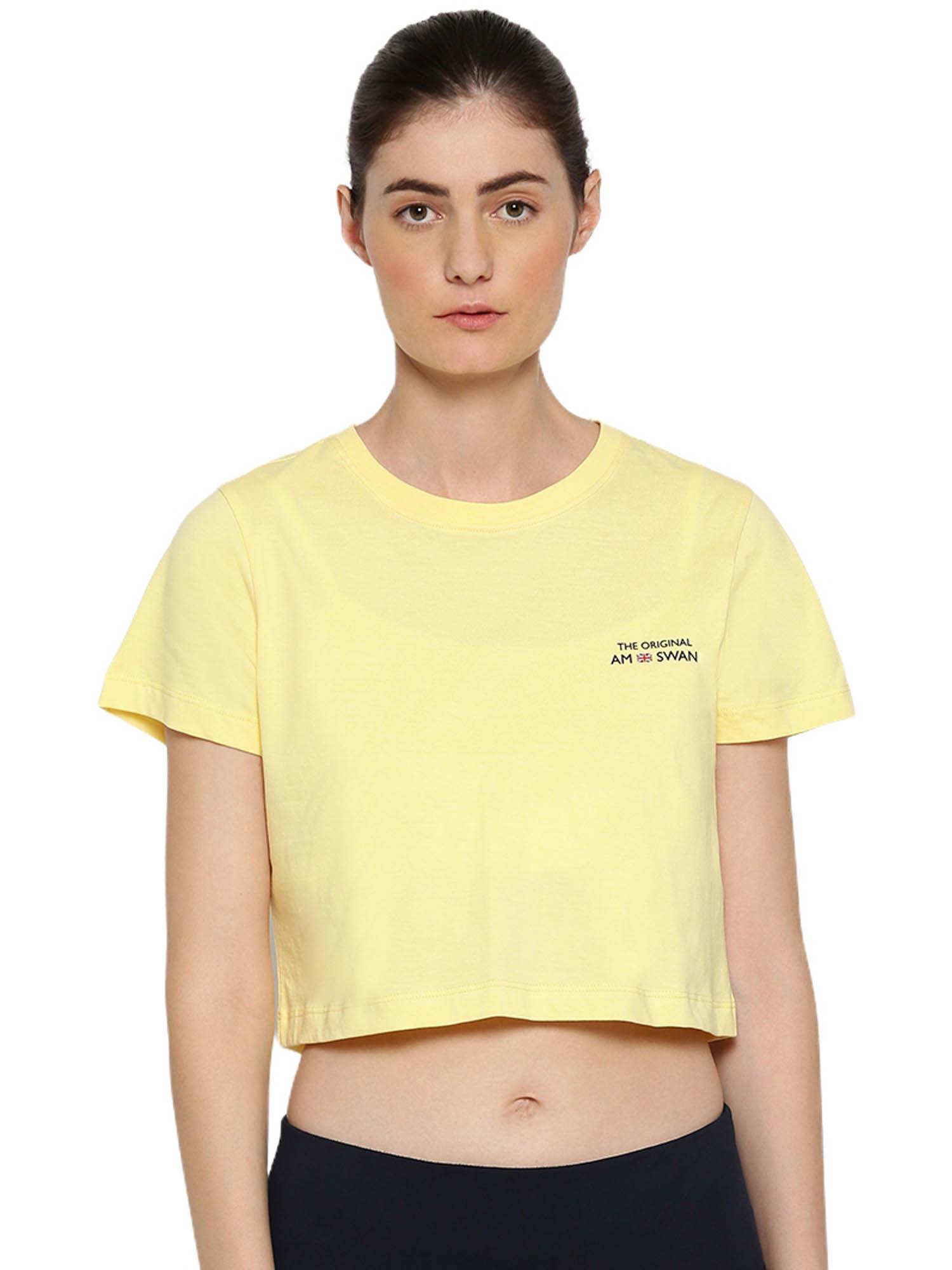 womens cotton printed half sleeve crop t-shirts yellow