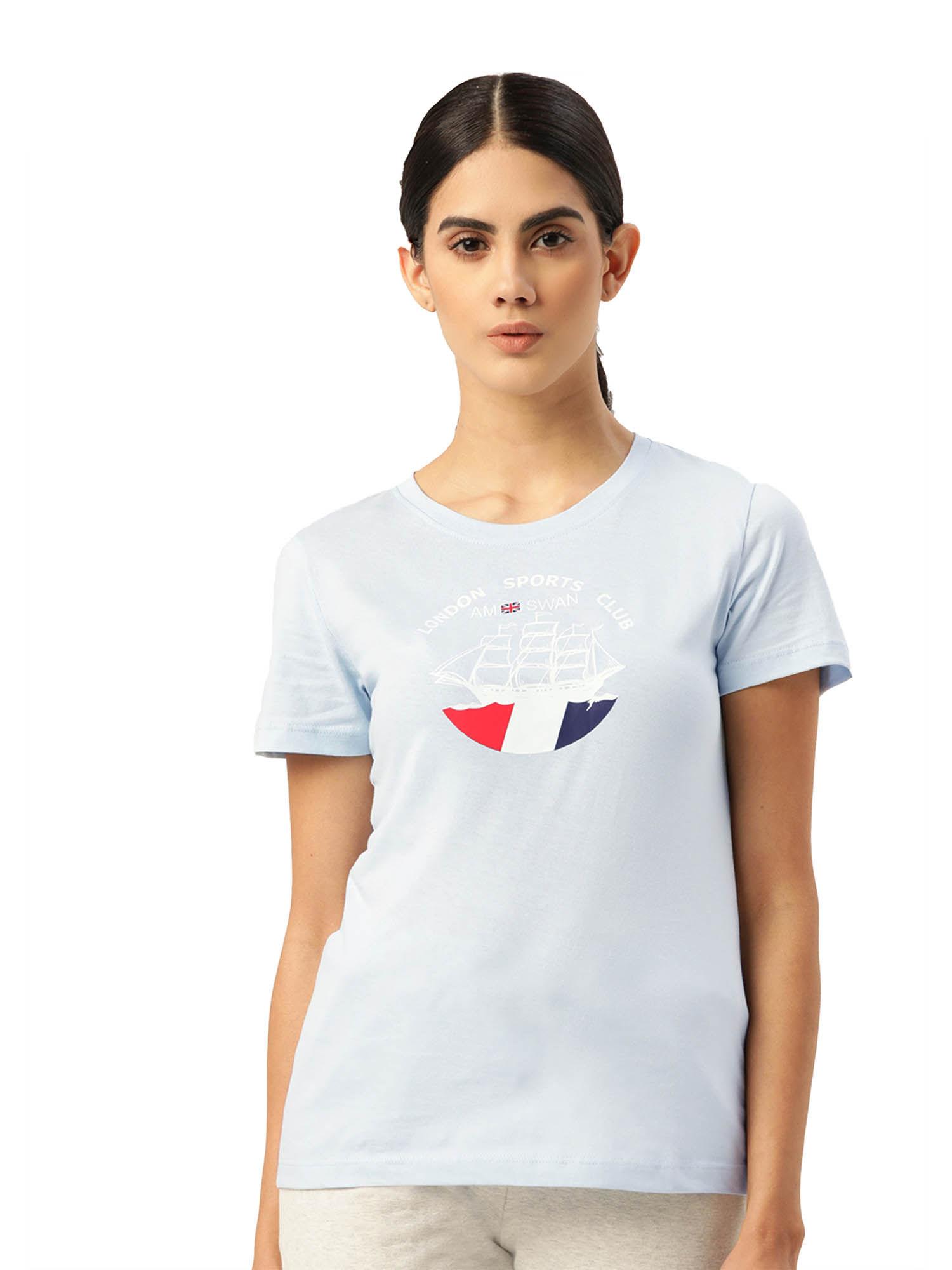 womens cotton printed half sleeve t-shirts blue