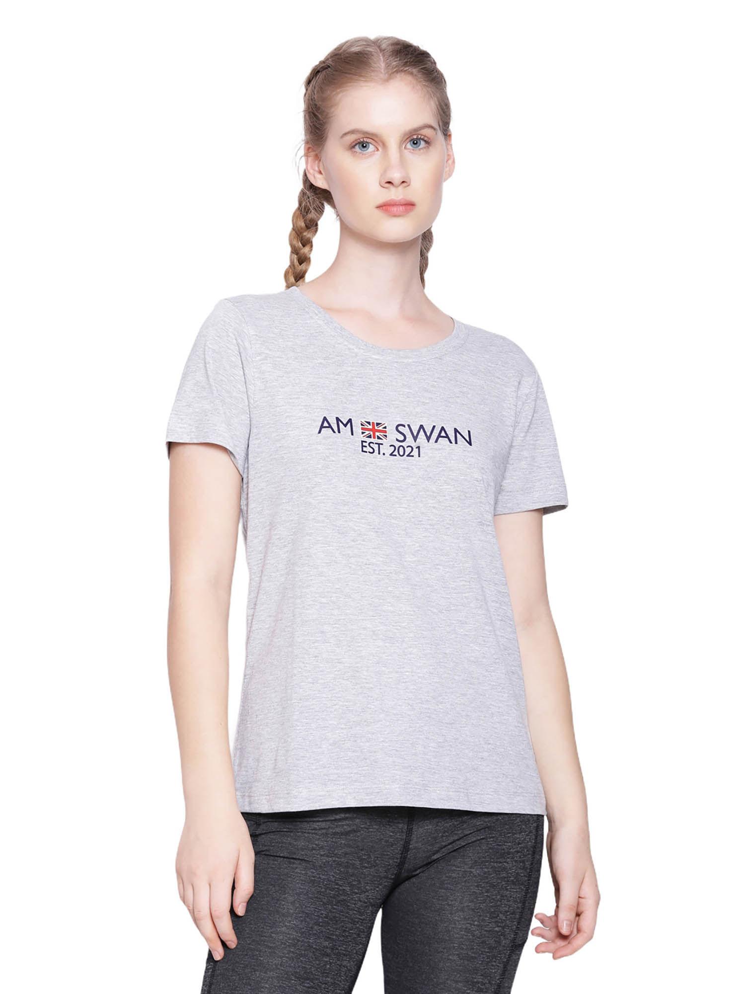 womens cotton printed half sleeve t-shirts grey