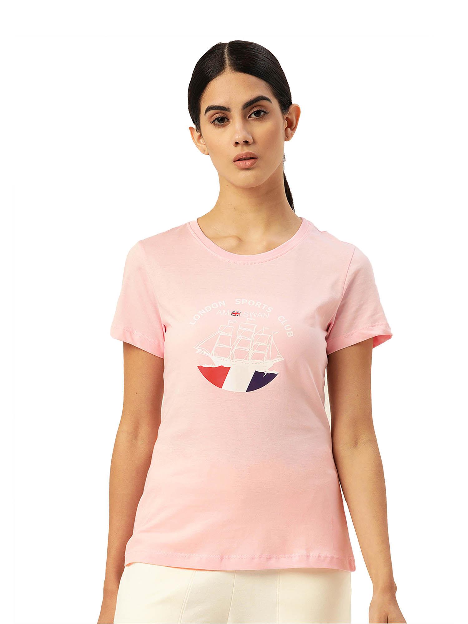 womens cotton printed half sleeve t-shirts pink