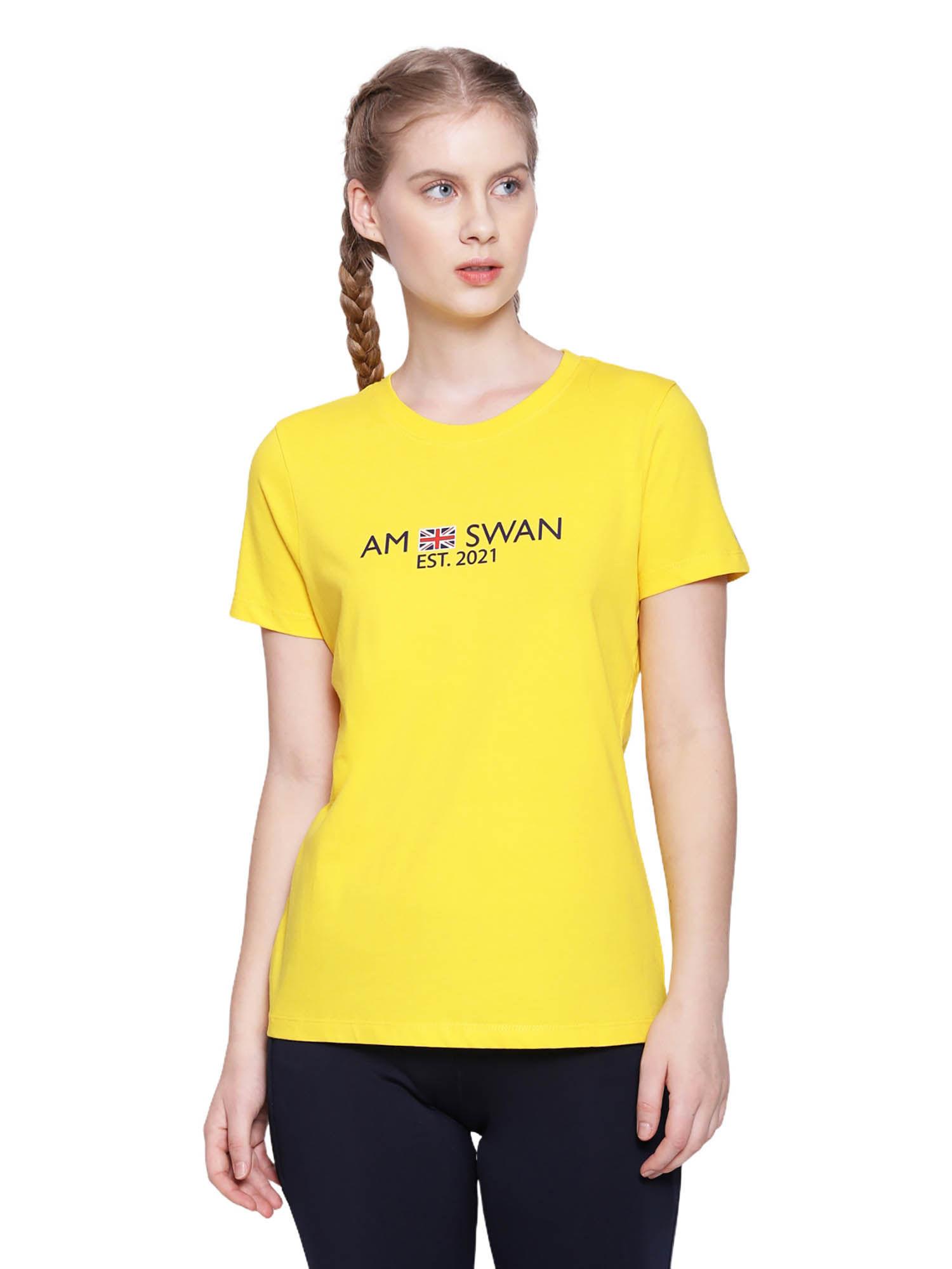 womens cotton printed half sleeve t-shirts yellow