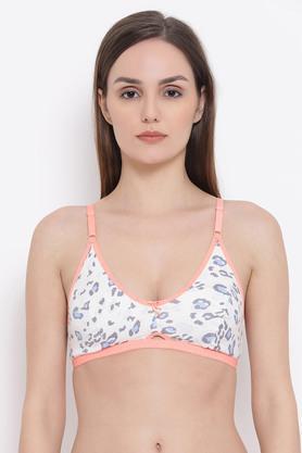 womens cotton rich non-padded non-wired printed bra - off white