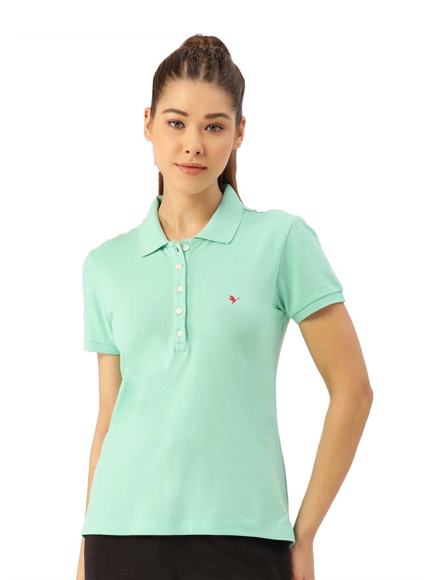 womens cotton solid half sleeve polo t-shirts green