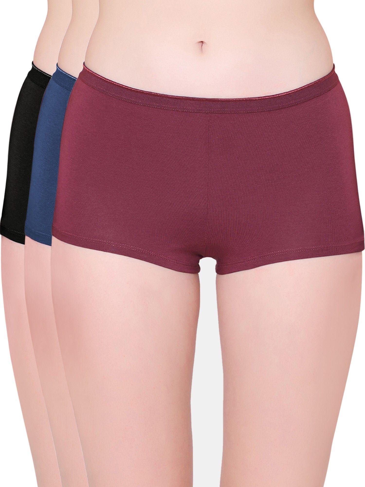 womens cotton spandex multicolor solid shorty briefs- (pack of 3)