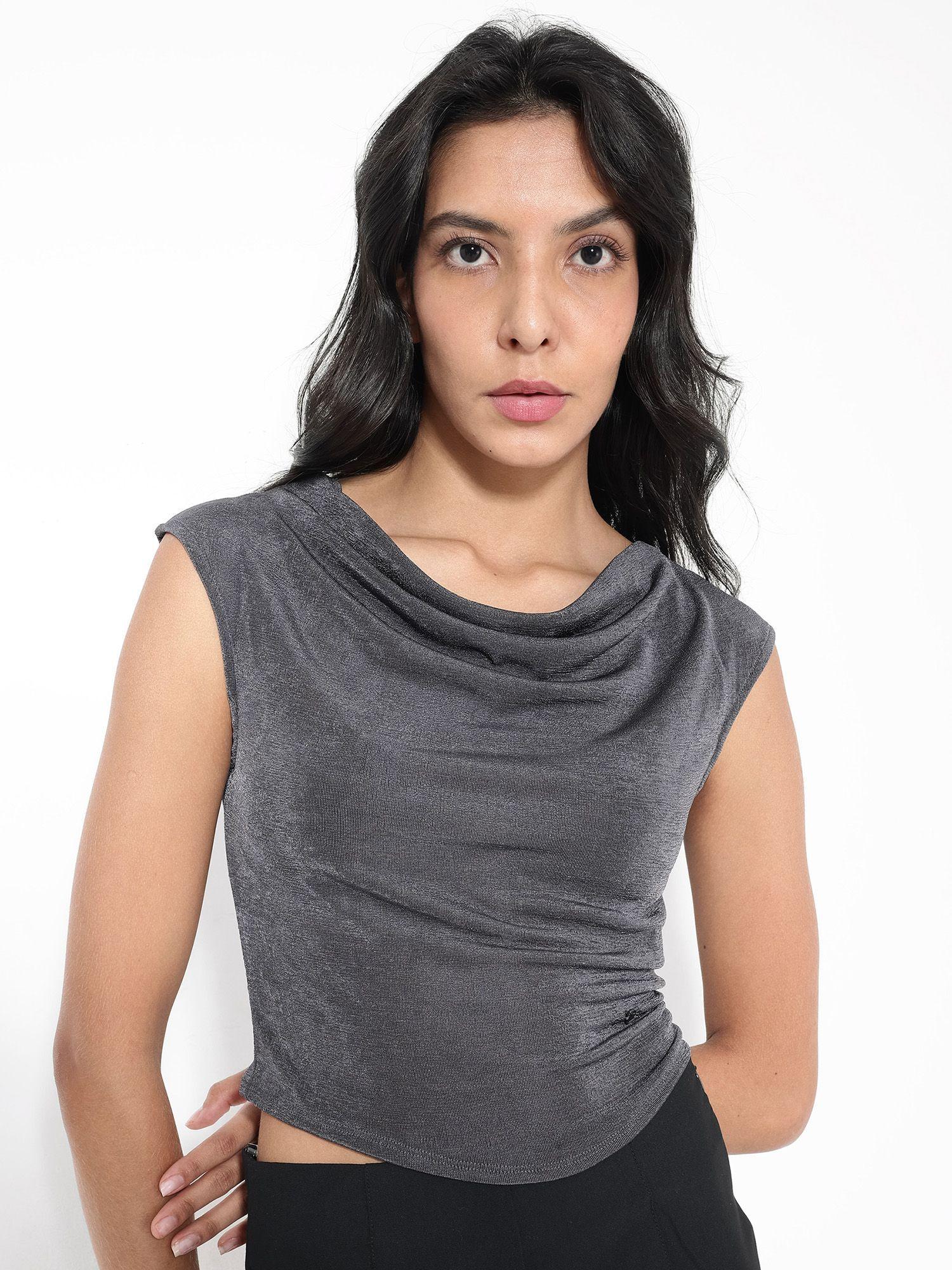 womens cowl dark grey regular fit top