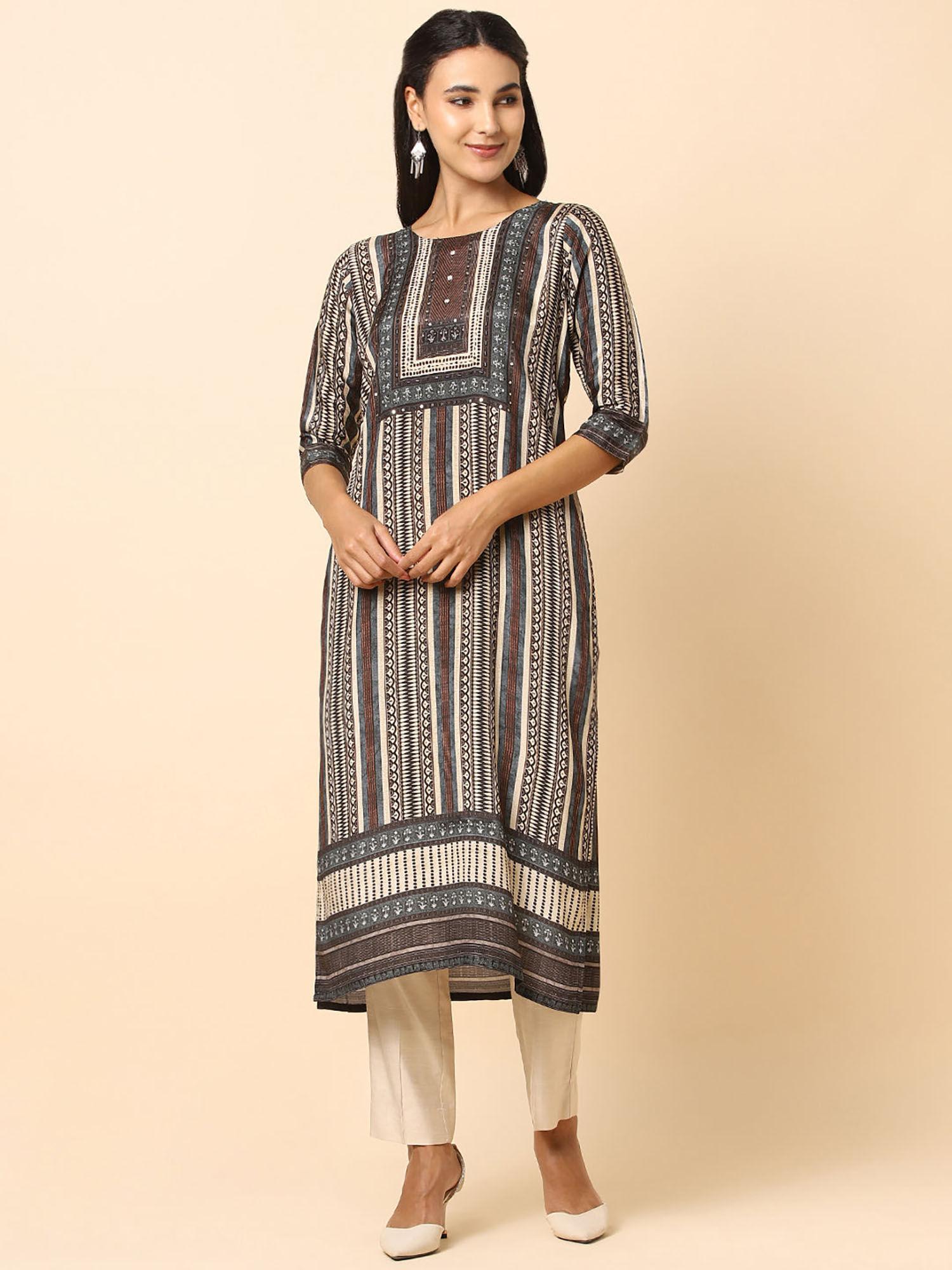 womens cream and grey kurta