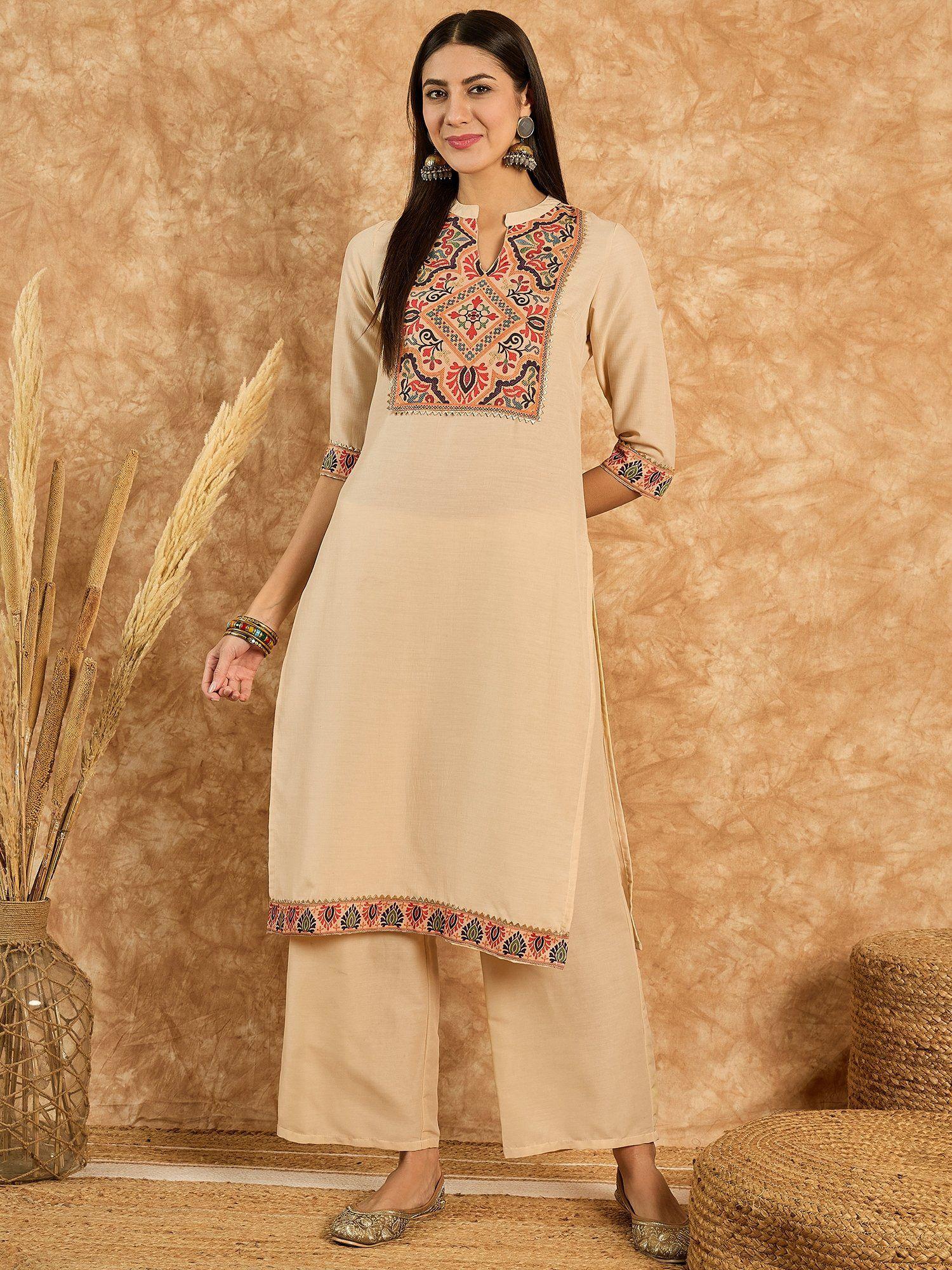 womens cream poly silk kurta