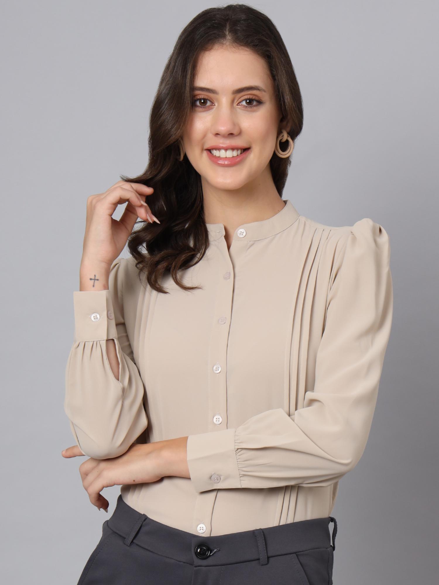 womens cream professional womens pleated formal shirt