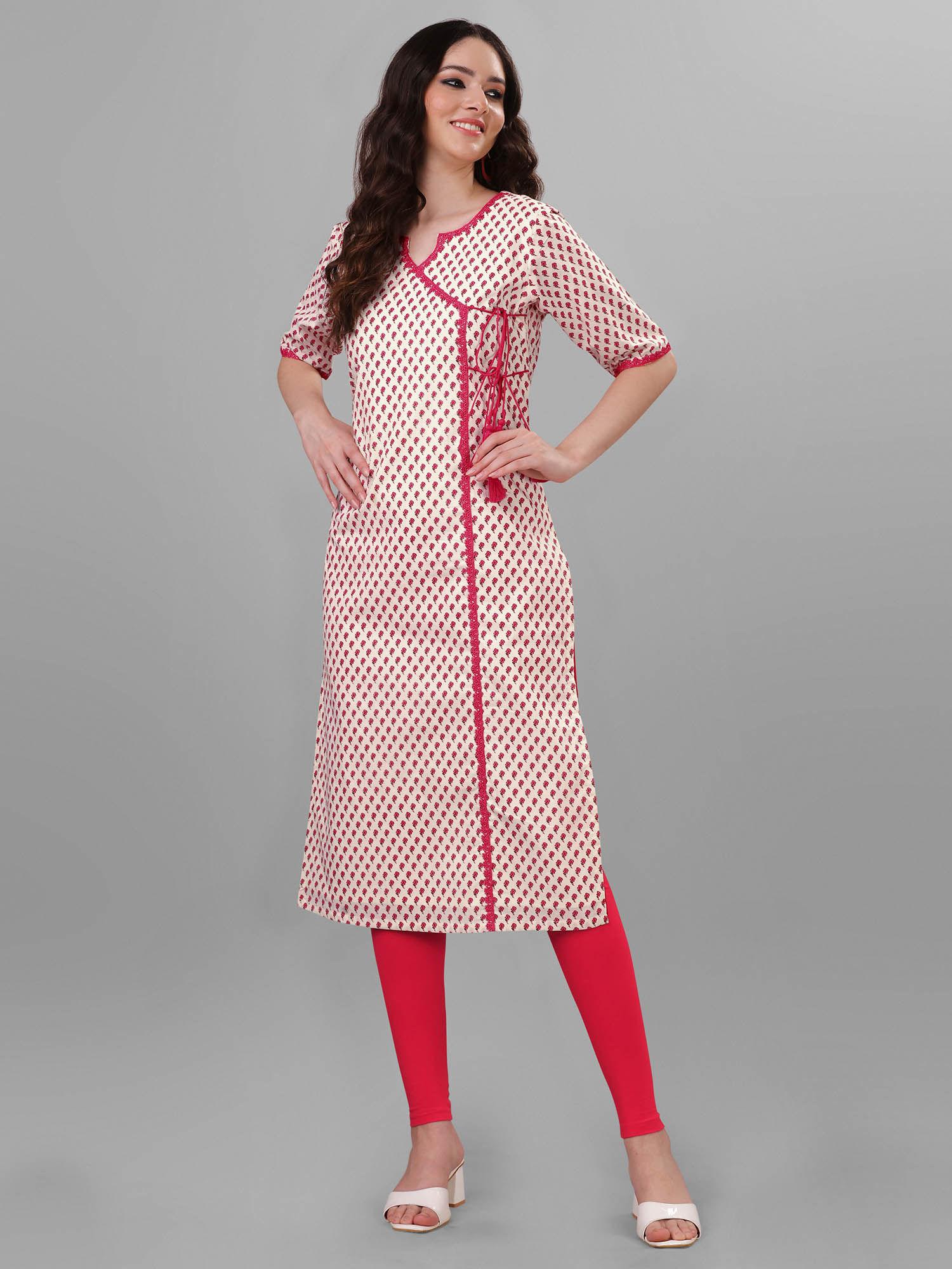 womens cream pure cotton cambric printed kurta