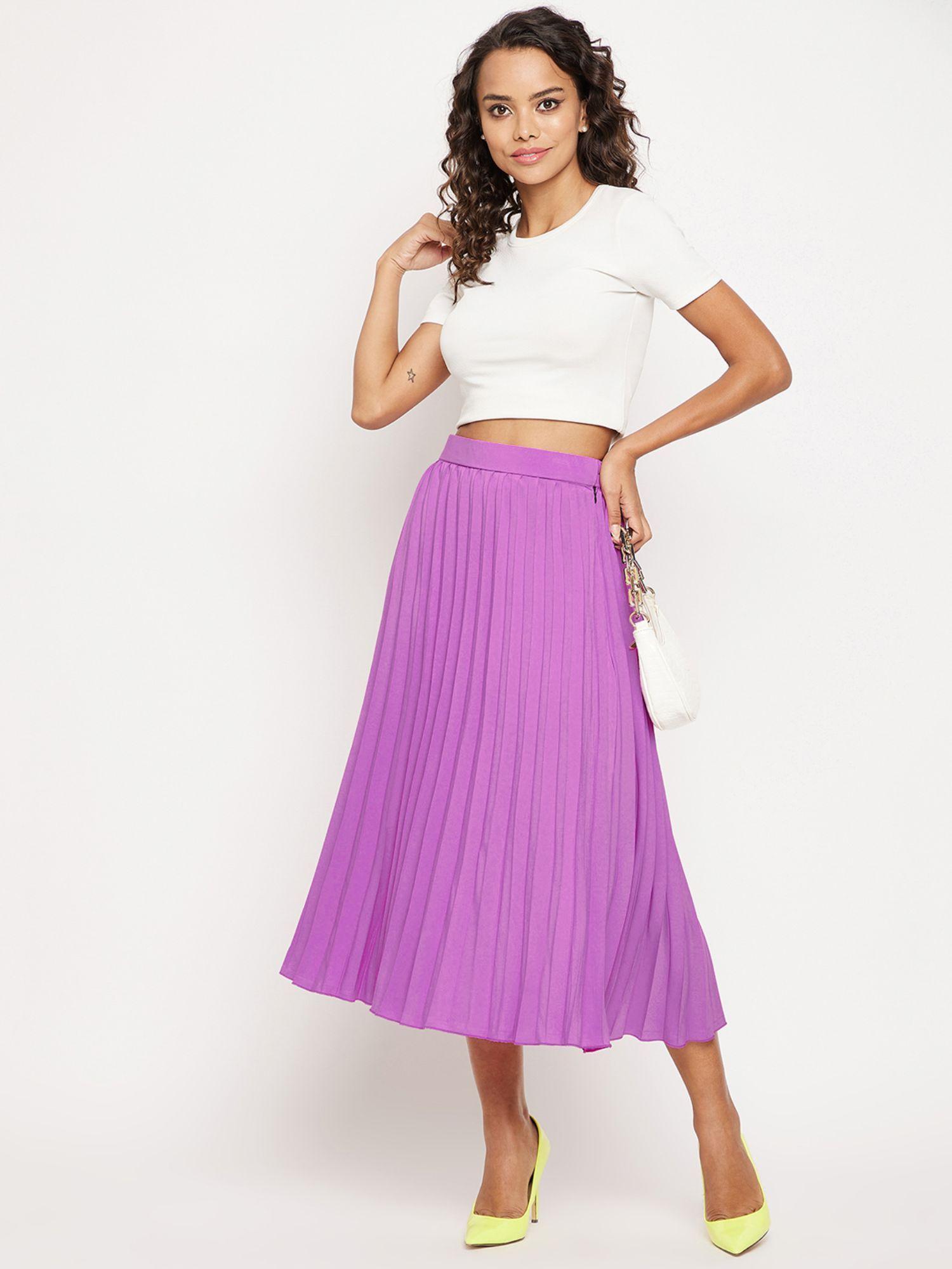 womens crepe printed pleated skirt