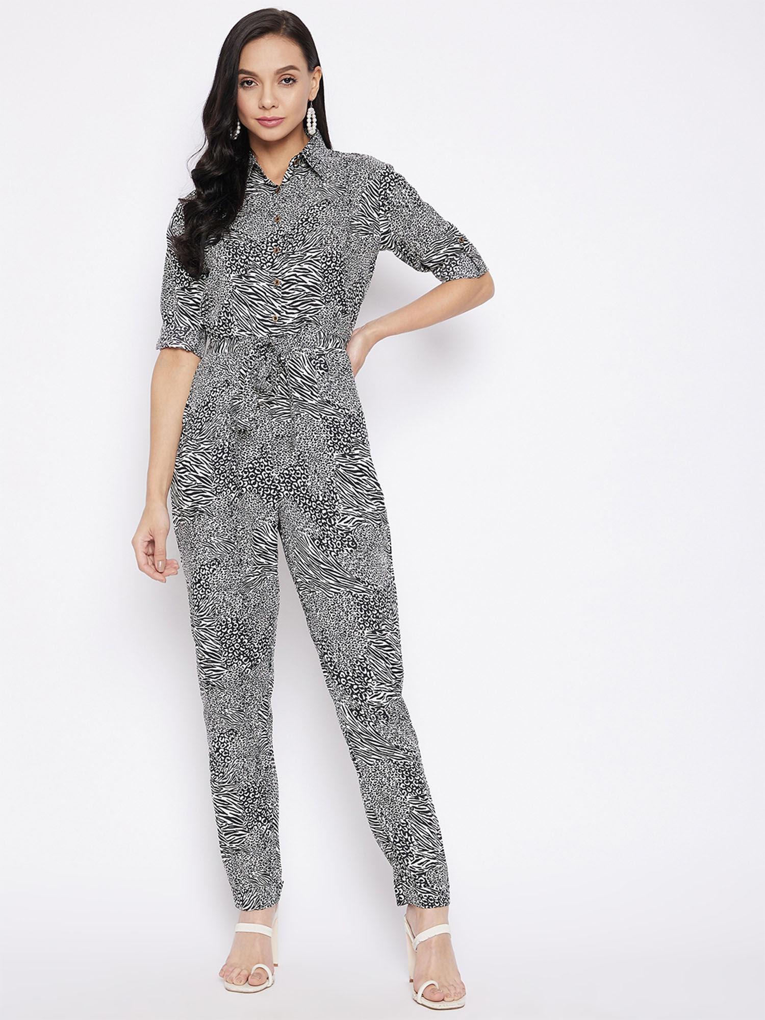 womens crepe printed roll up jumpsuit