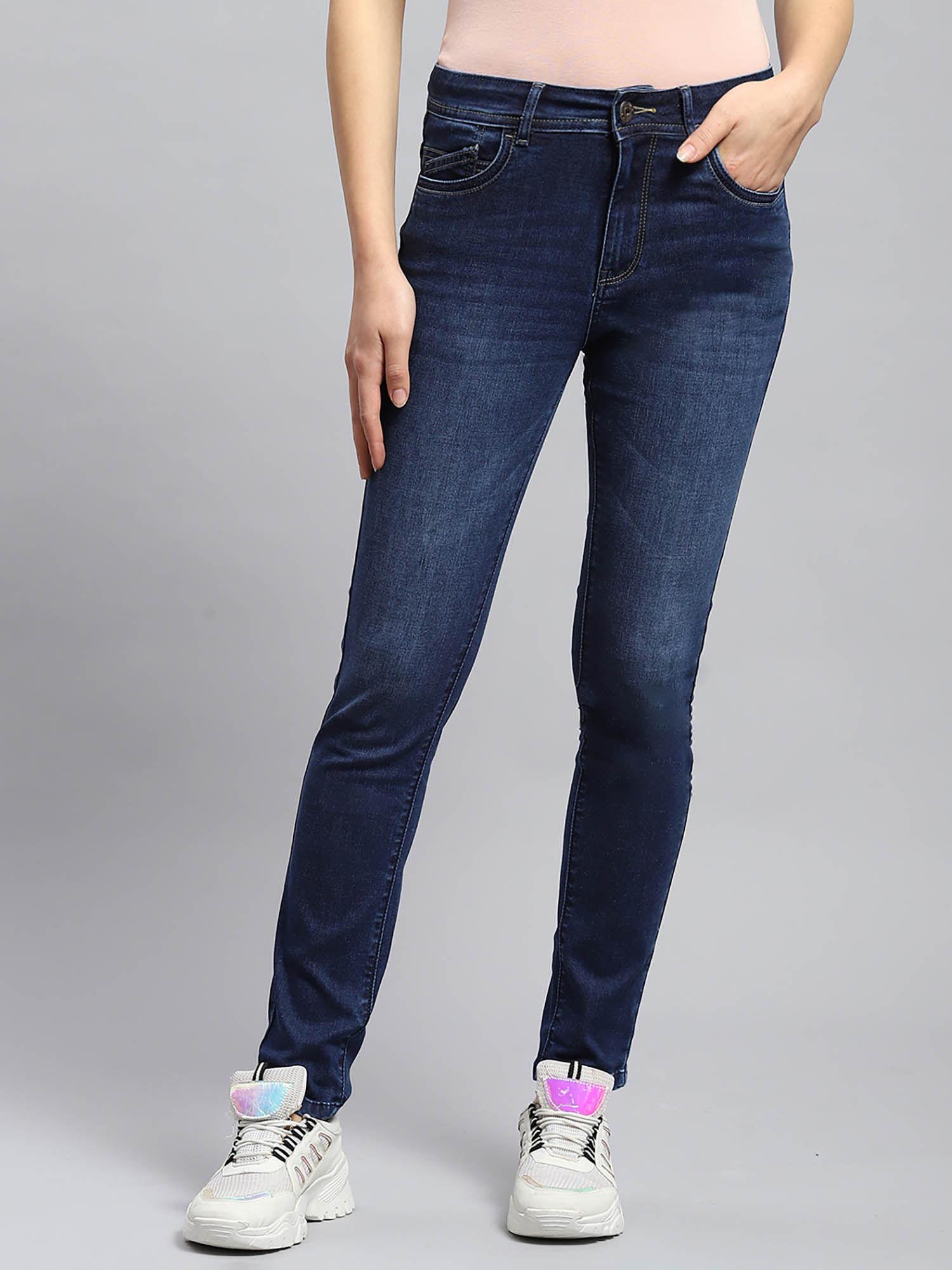 womens dark blue light wash slim fit denim