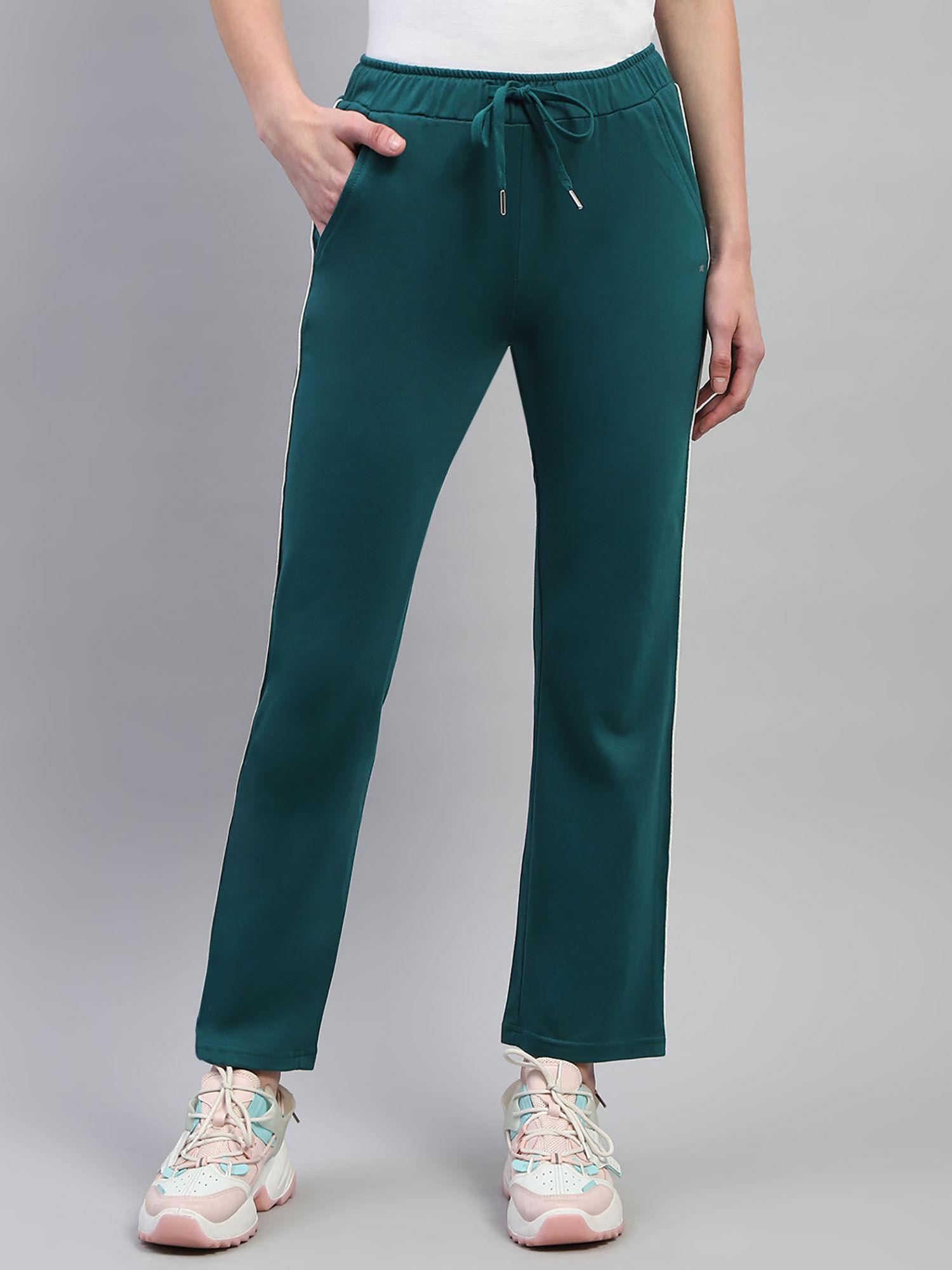 womens dark green solid regular fit lower trousers