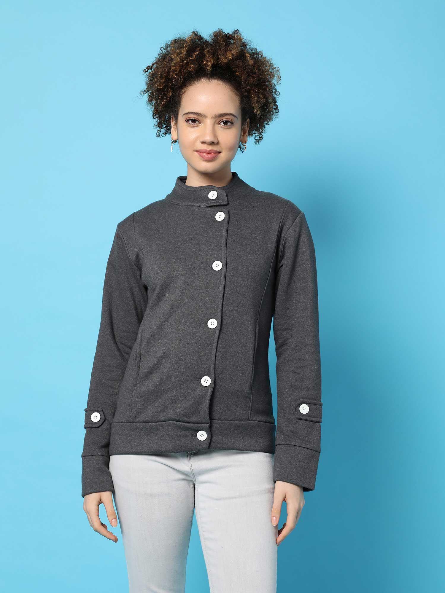 womens dark grey solid cotton jacket