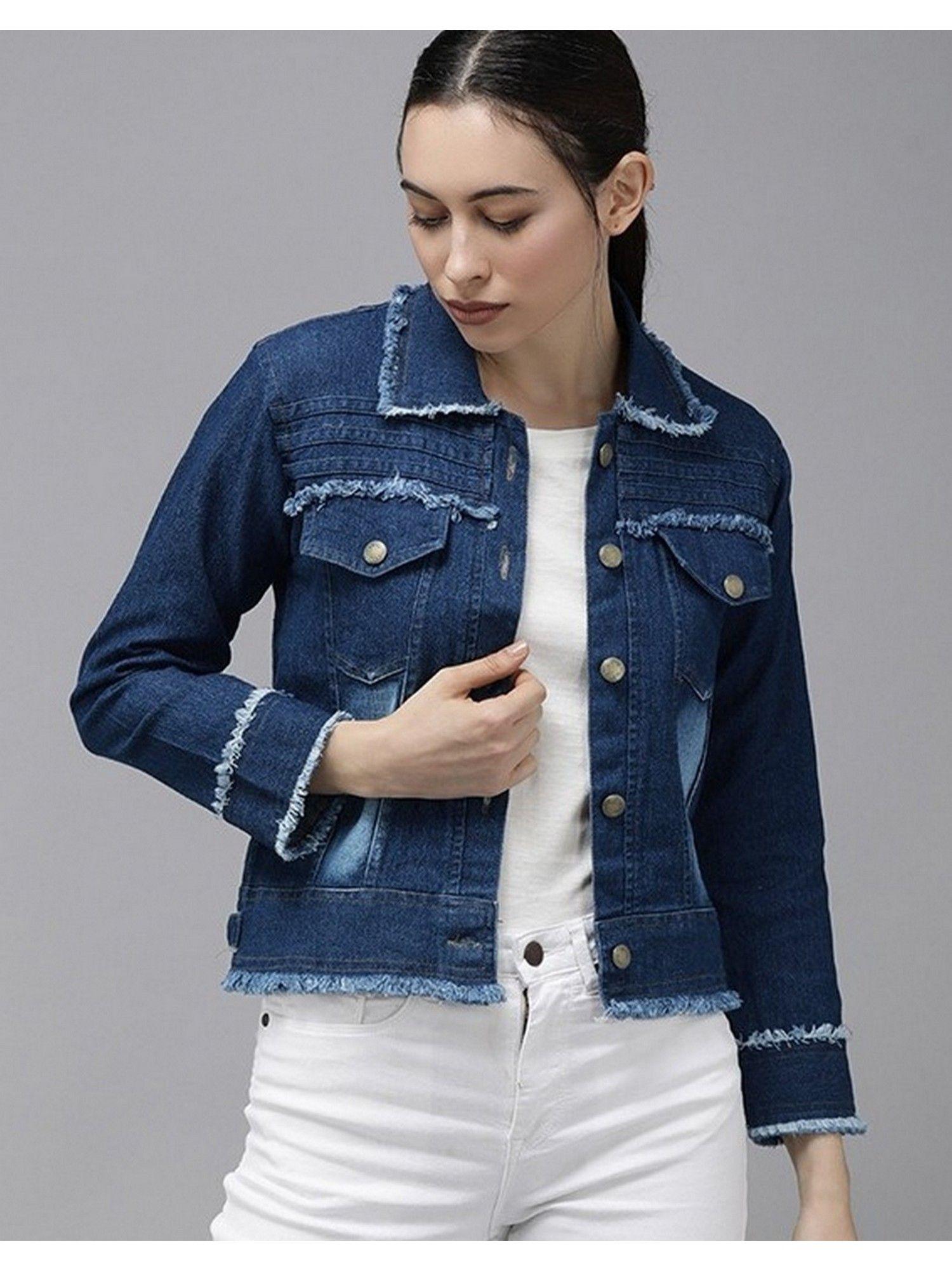 womens denim jacket navy blue