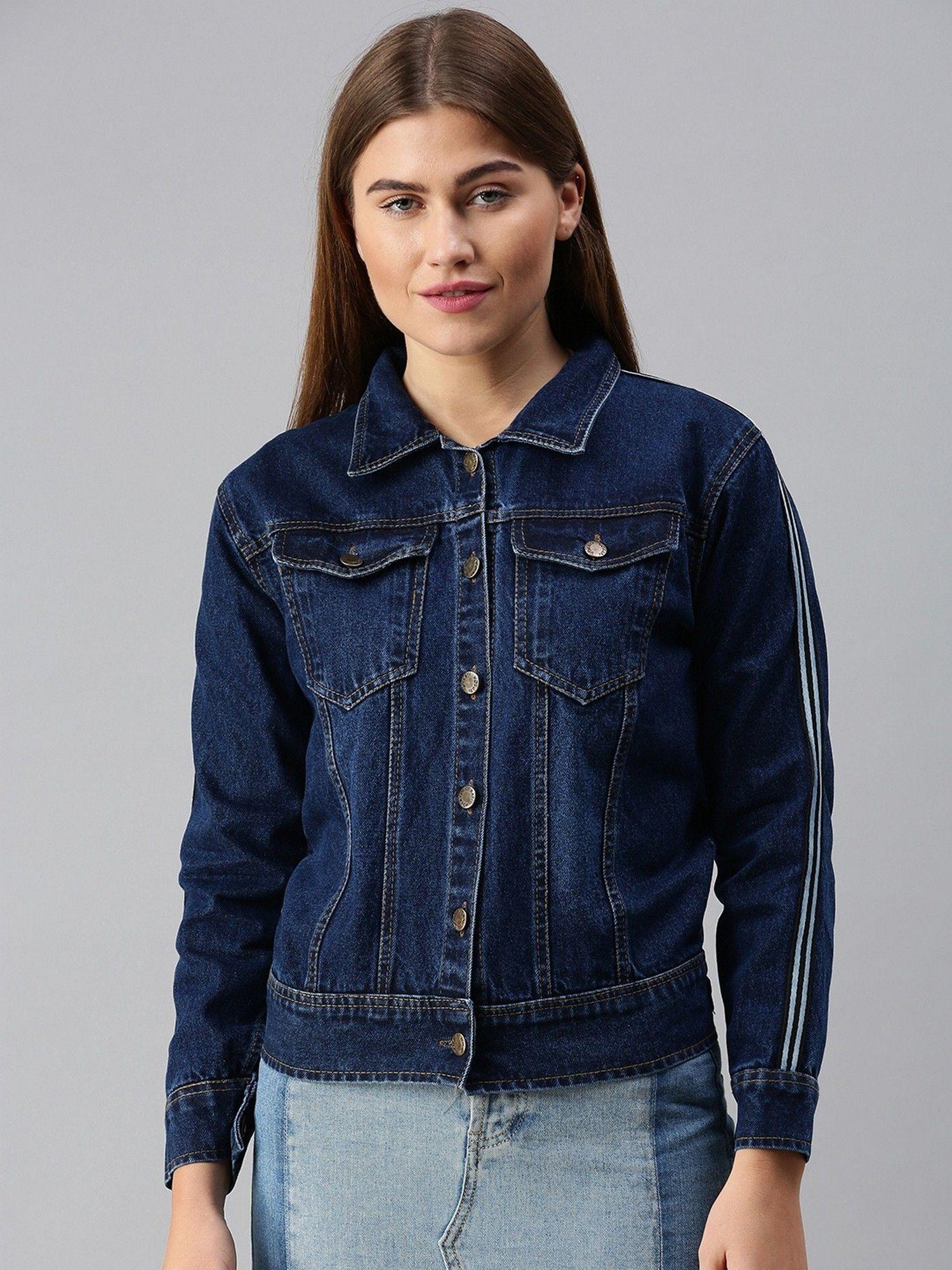 womens denim jacket navy blue