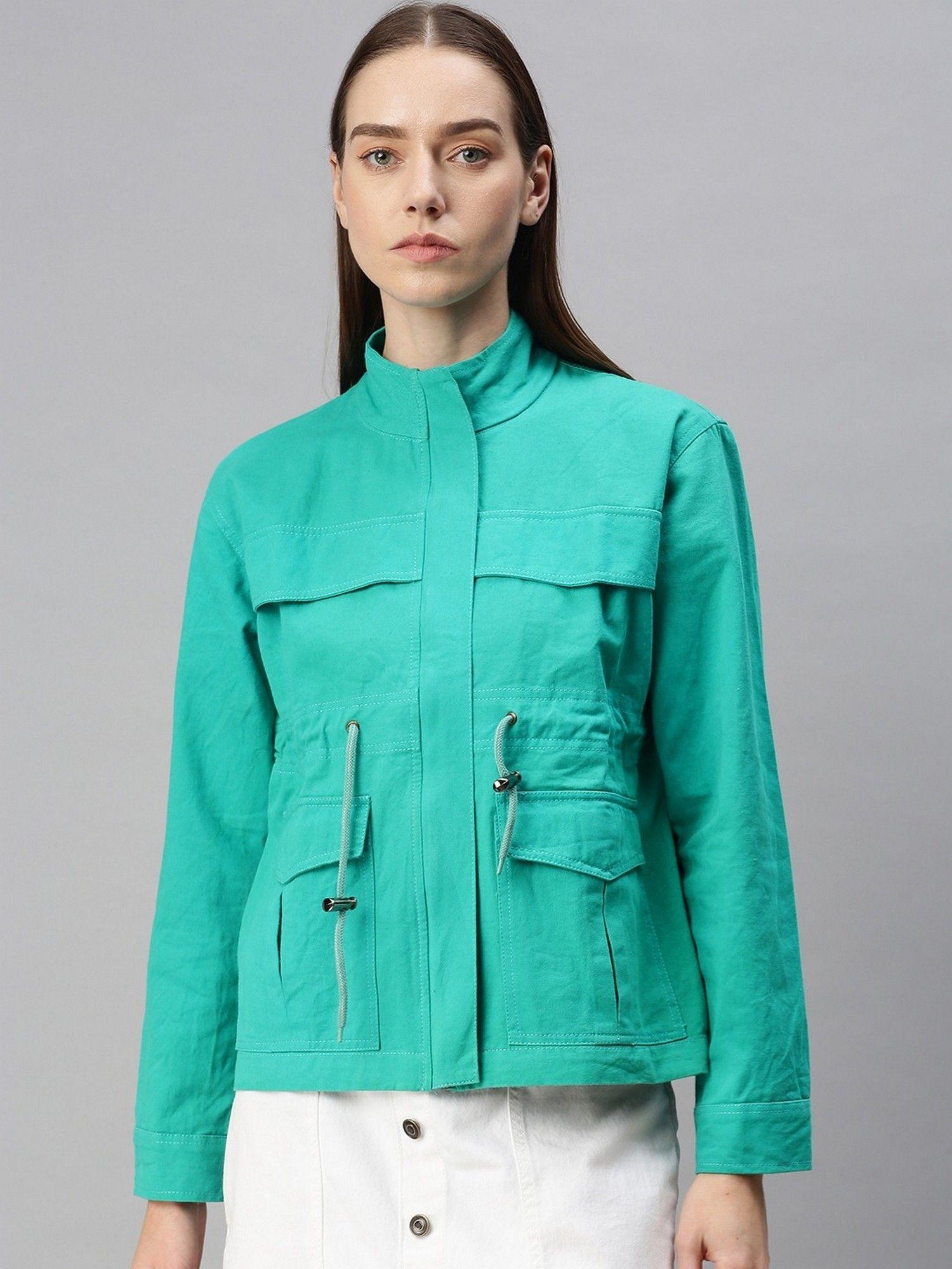 womens denim jacket turquoise