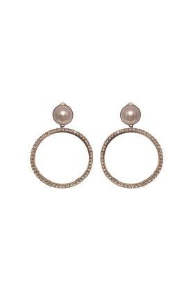 womens diamond studded circle with pearl earrings 2127 - yellow